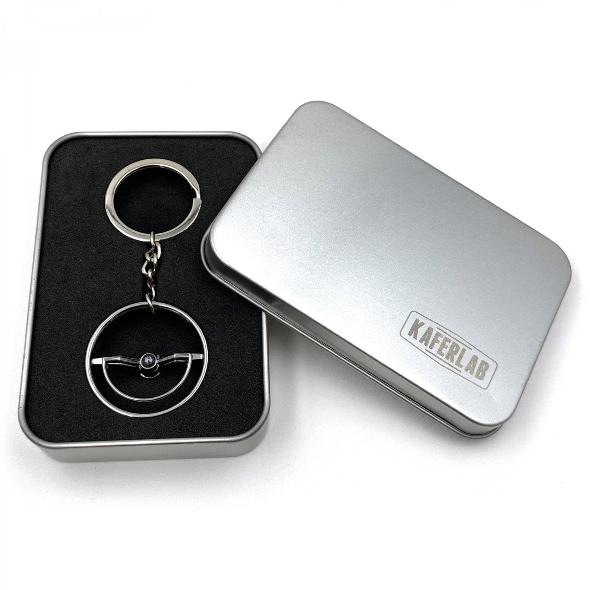 1960-63 VW Beetle Chrome Dished Steering Wheel Keychain with Choice of Horn Button