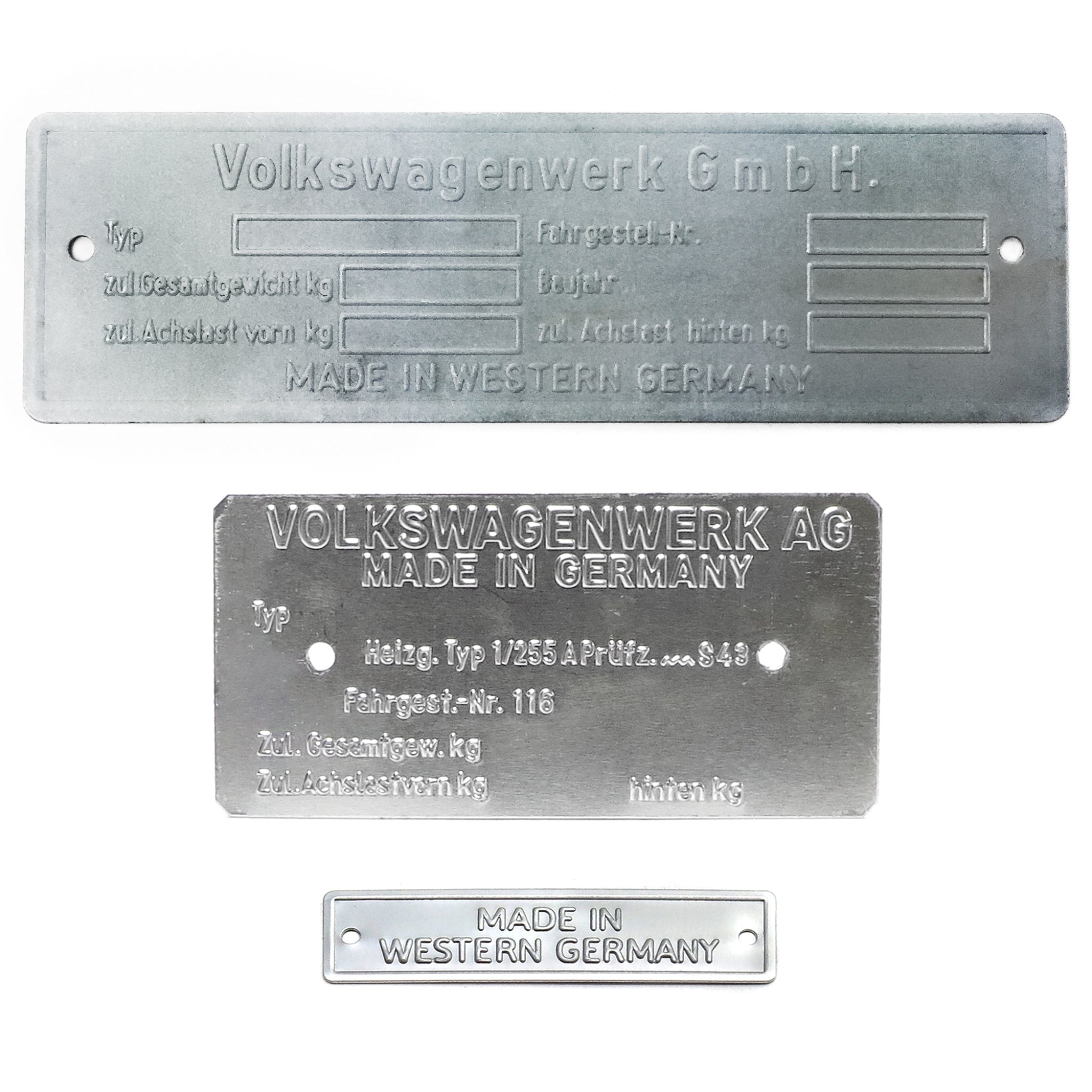 Early & Late VW Volkswagen VIN Plates with Made In Western Germany Tag