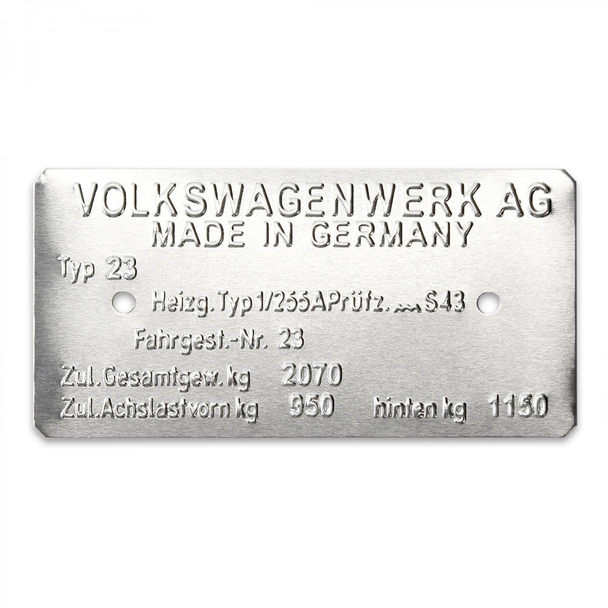 Volkswagen Kombi Type 23 Made in Germany VIN Data Information Plate