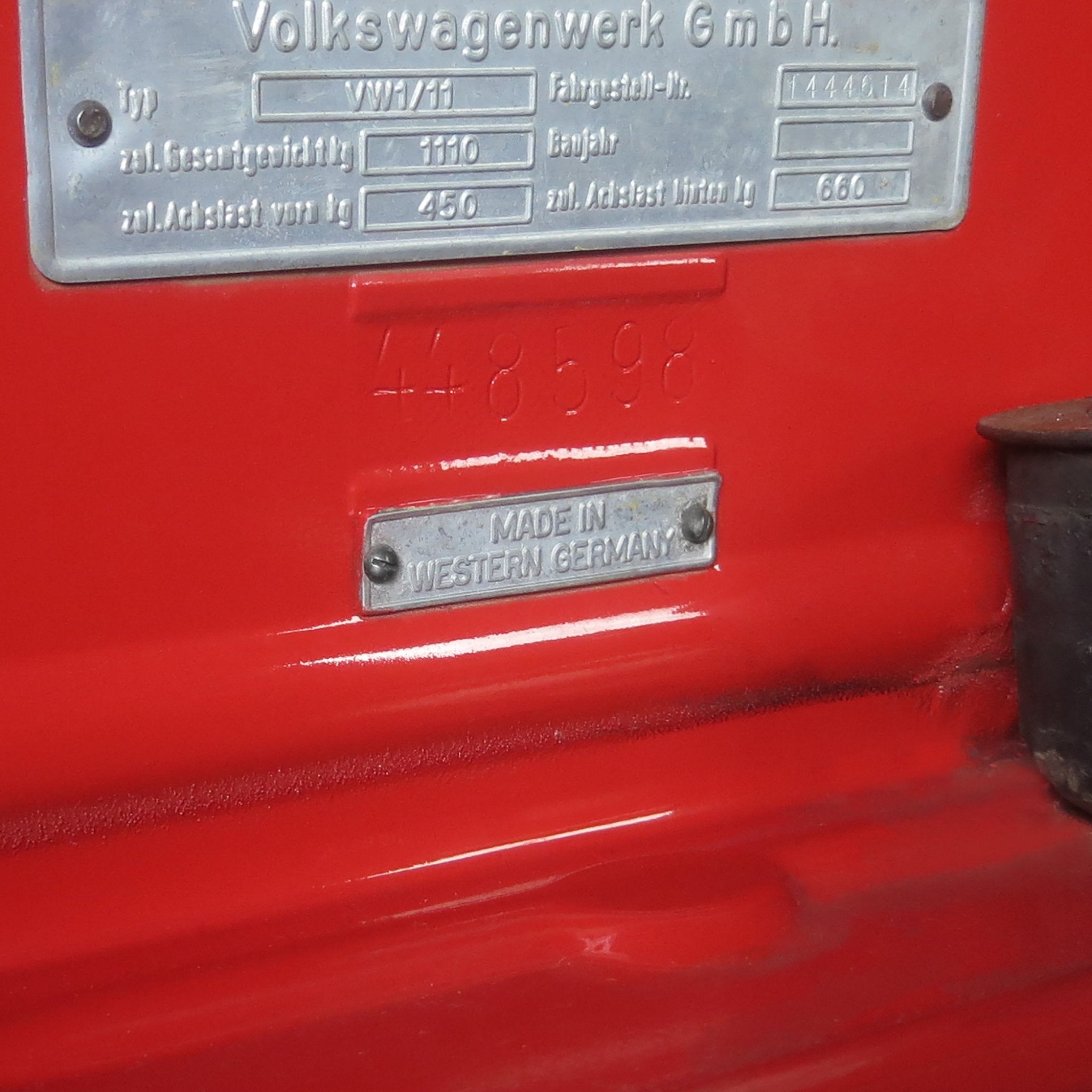 Early & Late VW Volkswagen VIN Plates with Made In Western Germany Tag