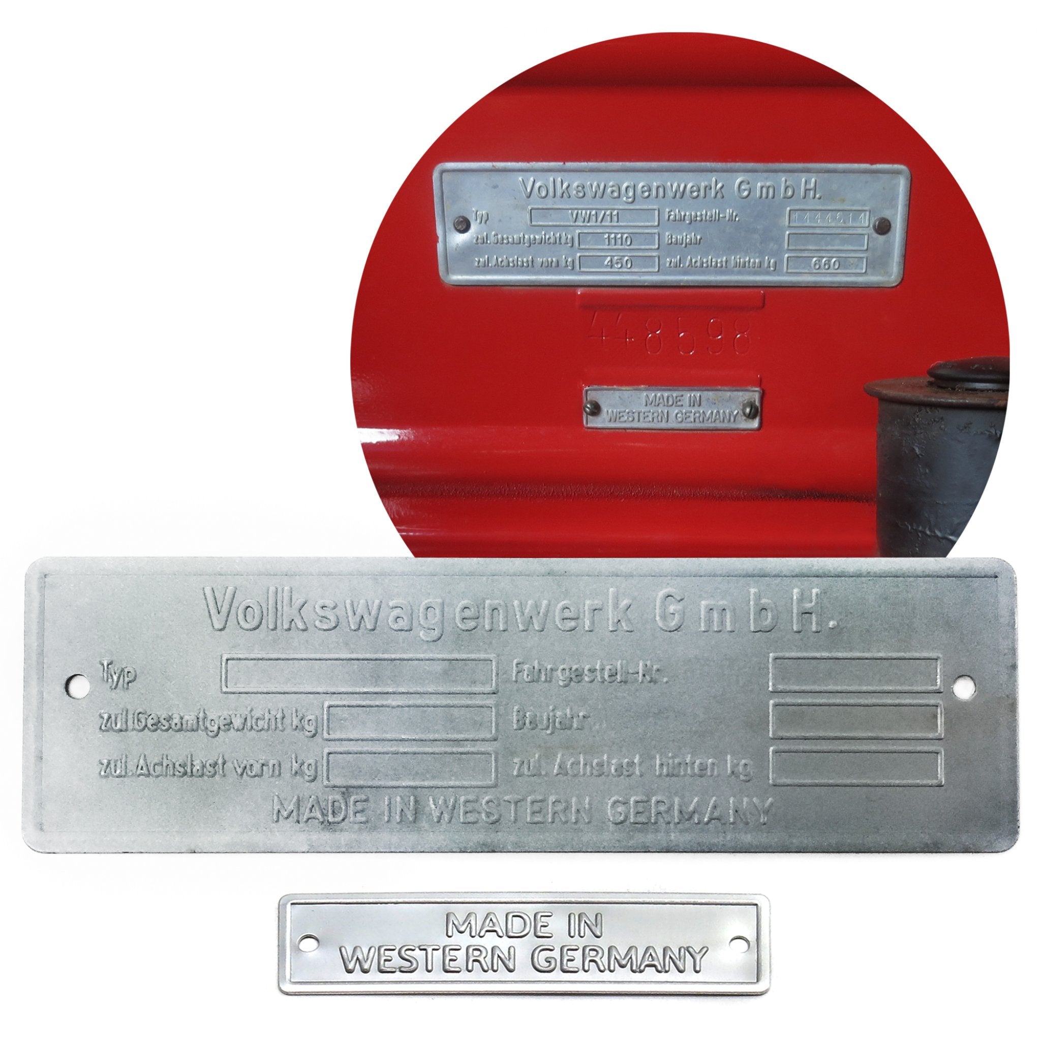 1949-1964 VW Volkswagen VIN Plate with Made In Western Germany Tag