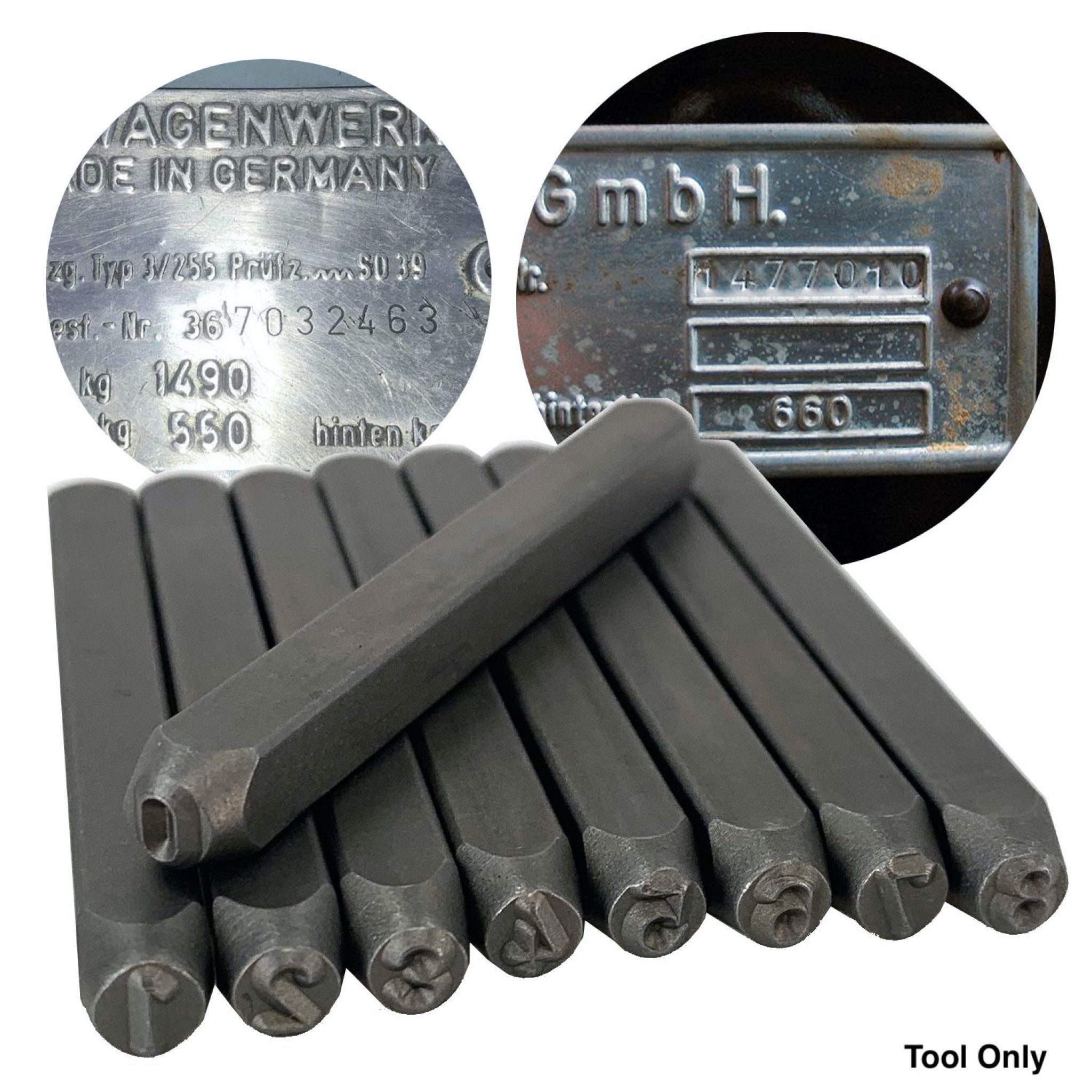 Volkswagen Data Plate Die Punch Set for VW VIN ID Data Tags - Number Only