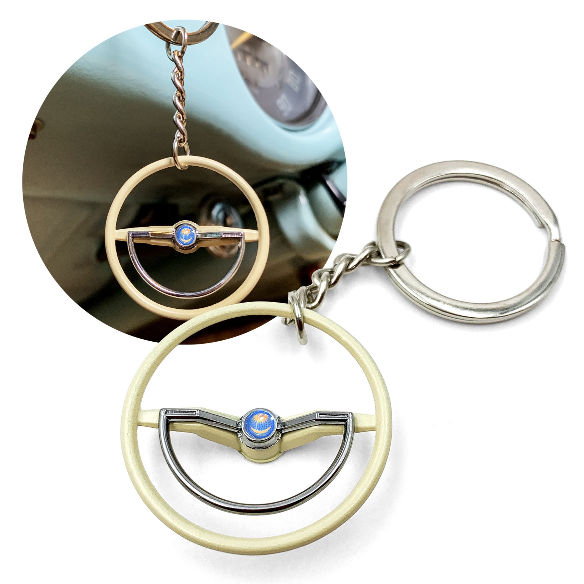 1960-63 VW Beetle Beige Dished Steering Wheel Keychain with Choice of Horn Button