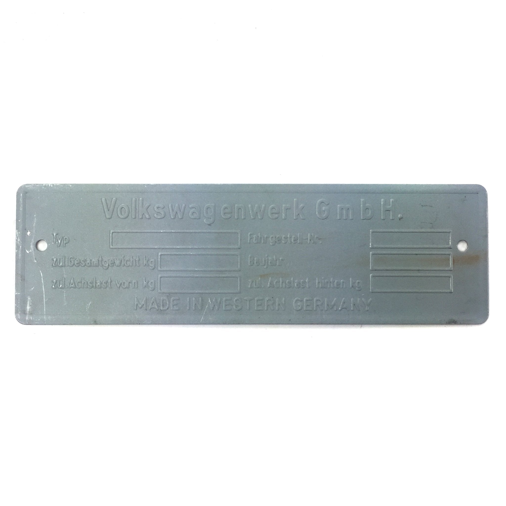Early & Late VW Volkswagen VIN Plates with Made In Western Germany Tag