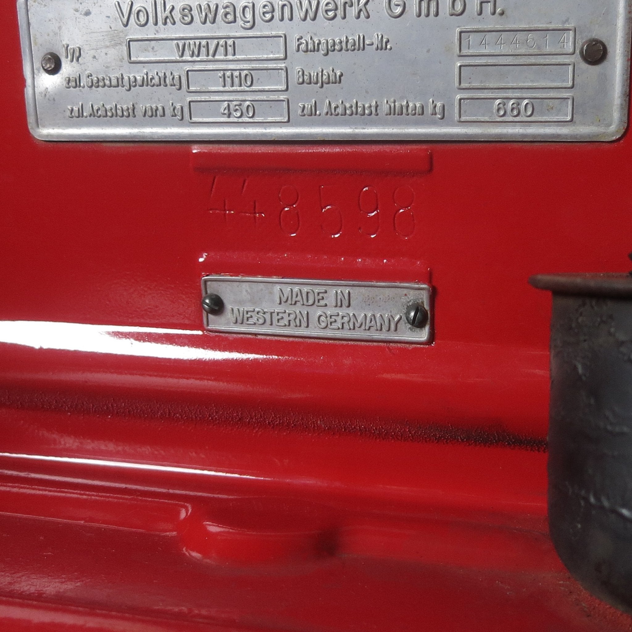 1949-1964 VW Volkswagen VIN Plate with Made In Western Germany Tag