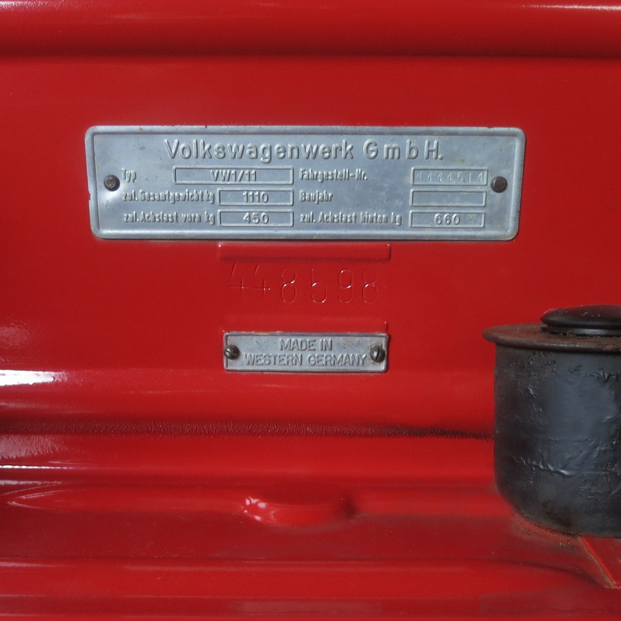 1949-1964 VW Volkswagen VIN Plate with Made In Western Germany Tag