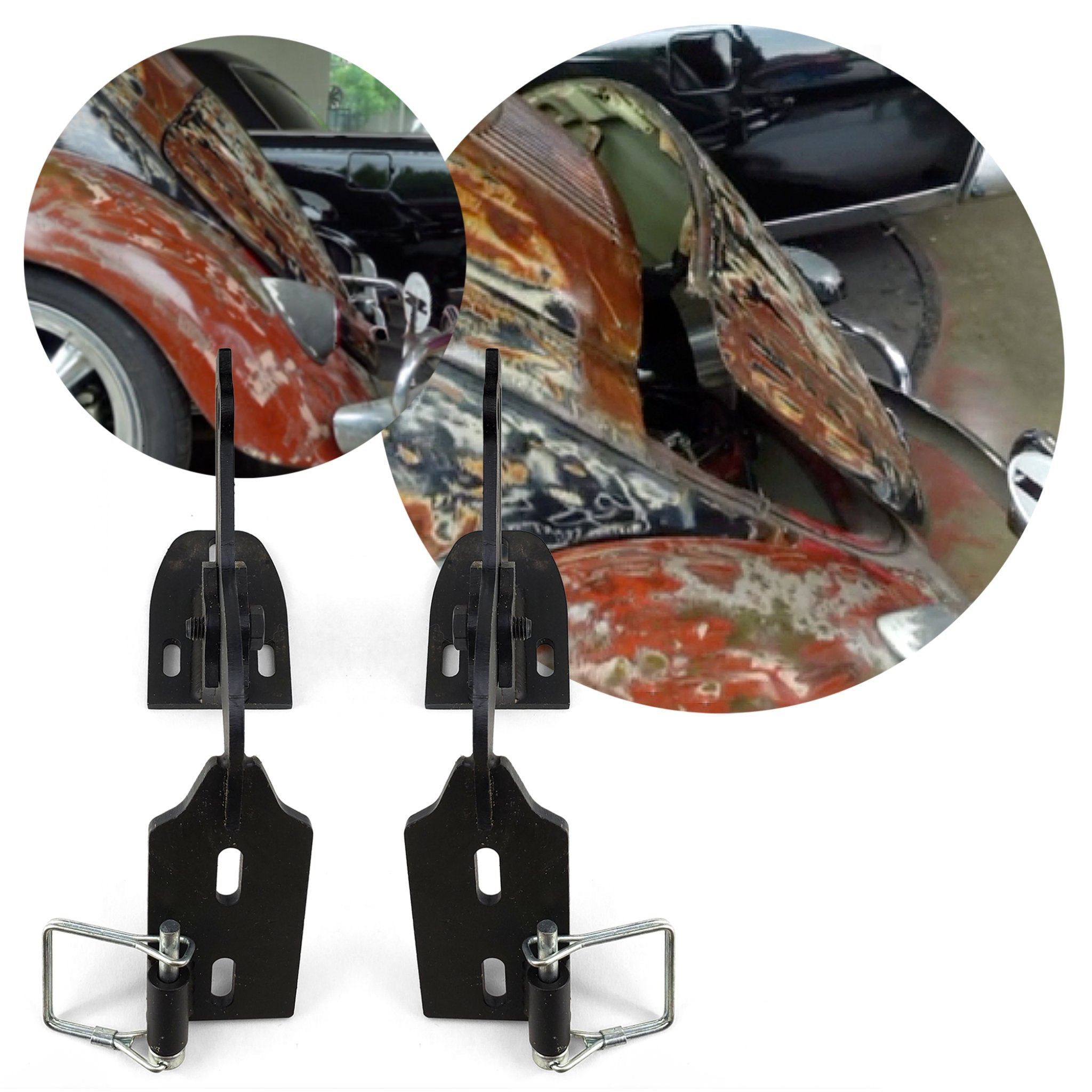 VW Beetle Adjustable Engine Deck Lid Hinge Standoff Brackets – Open/Close – Pair