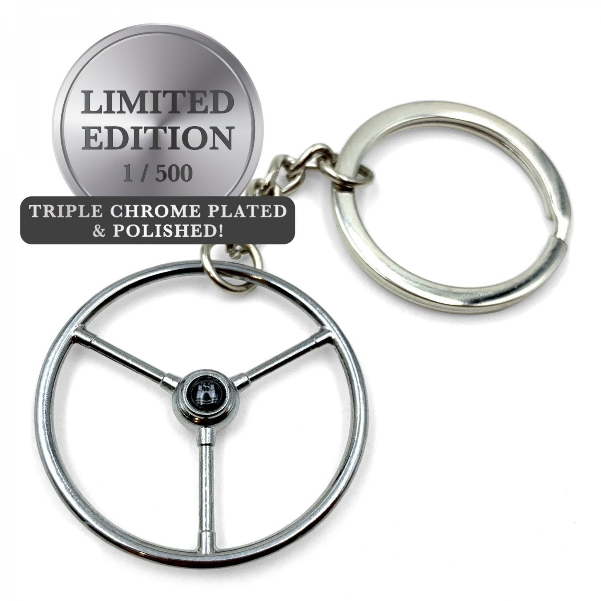 1960-63 VW Beetle Chrome Dished Steering Wheel Keychain with Choice of Horn Button