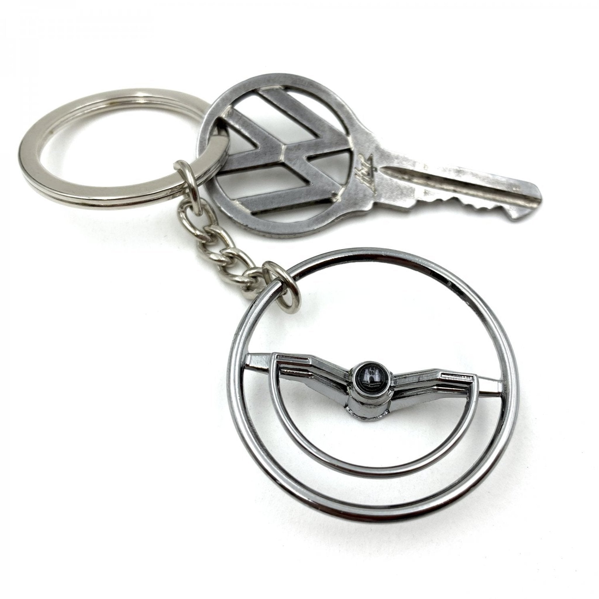 1960-63 VW Beetle Chrome Dished Steering Wheel Keychain with Choice of Horn Button