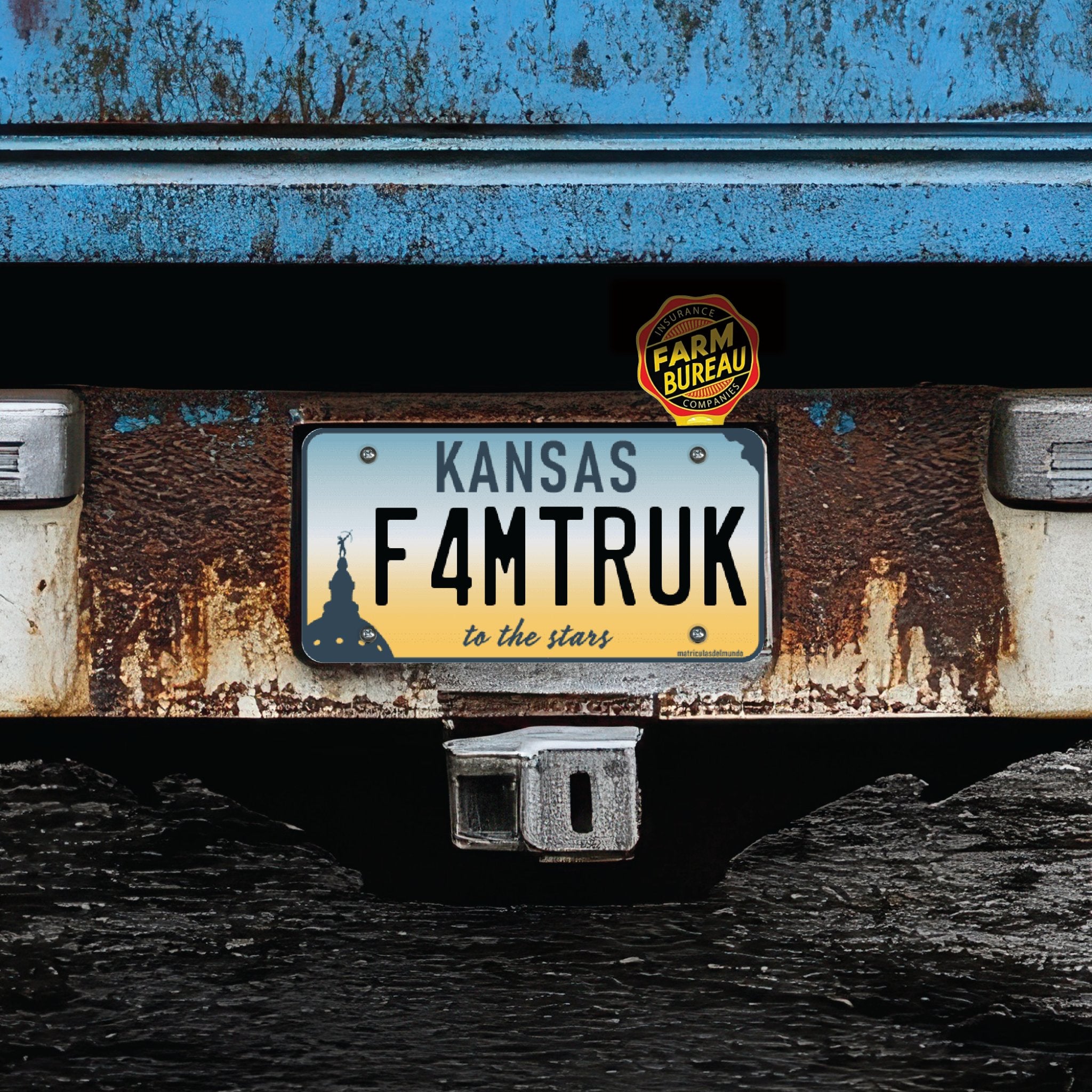 Farm Bureau Insurance Companies License Plate Topper Badge Tin Metal Stamped