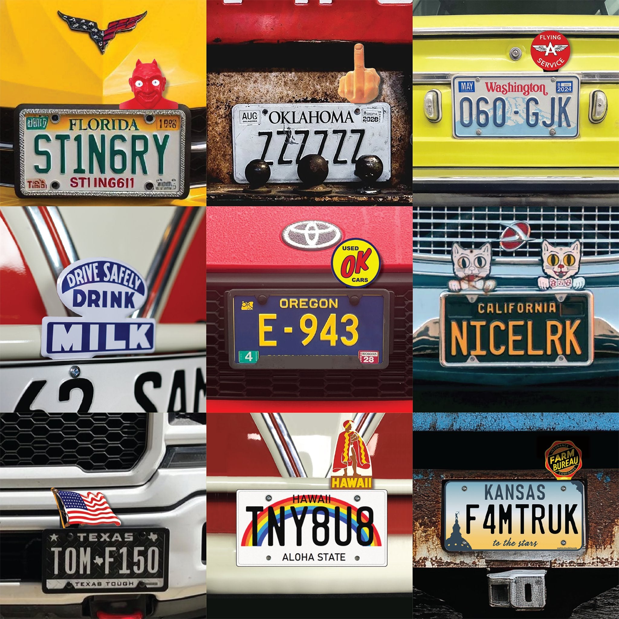 US 48 Star American Flag License Plate Topper Stamped Aluminum Vintage Car Truck