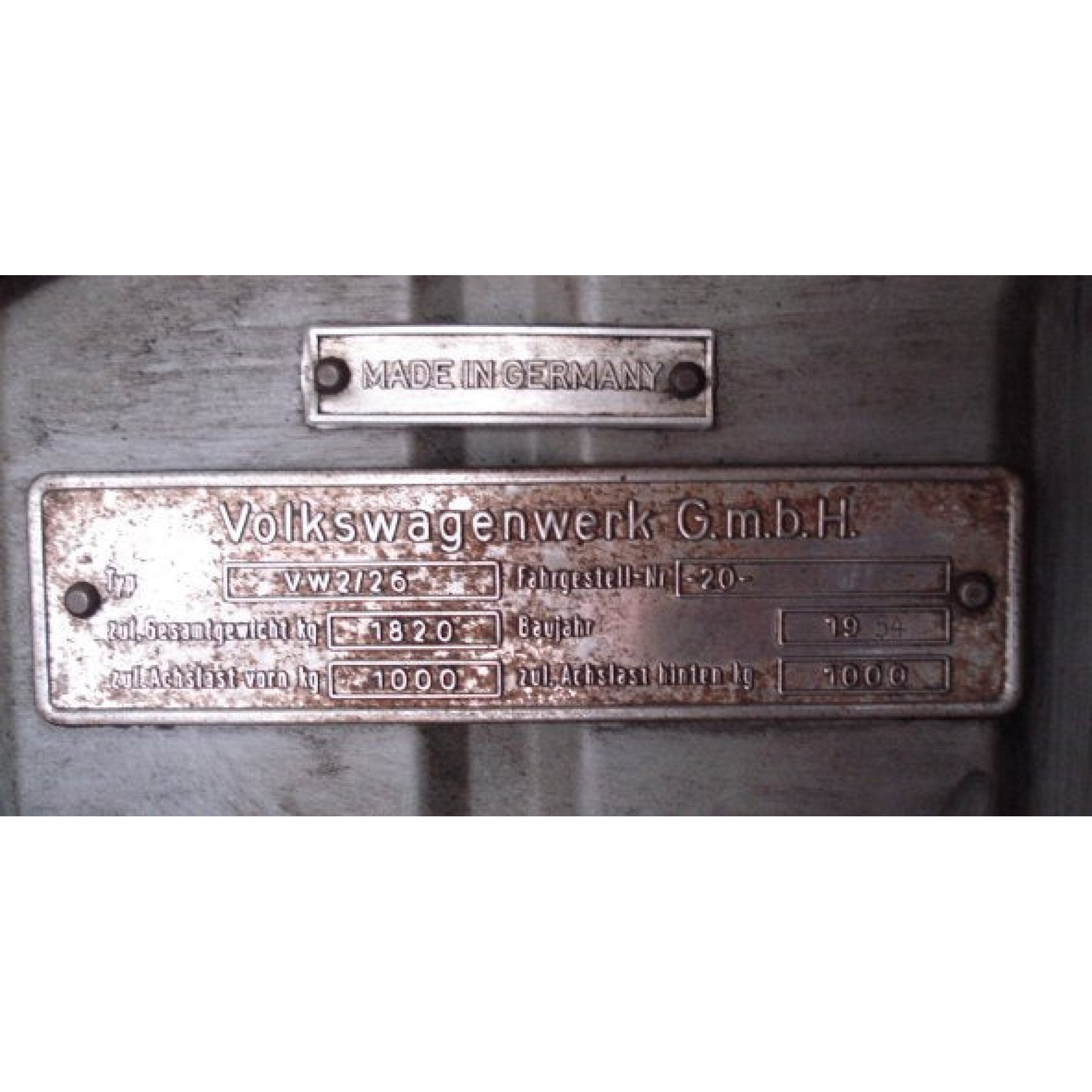 1949 - 1964 VW Volkswagen Metal VIN Name Plate fits Beetle Bug Ghia Bus Type 1