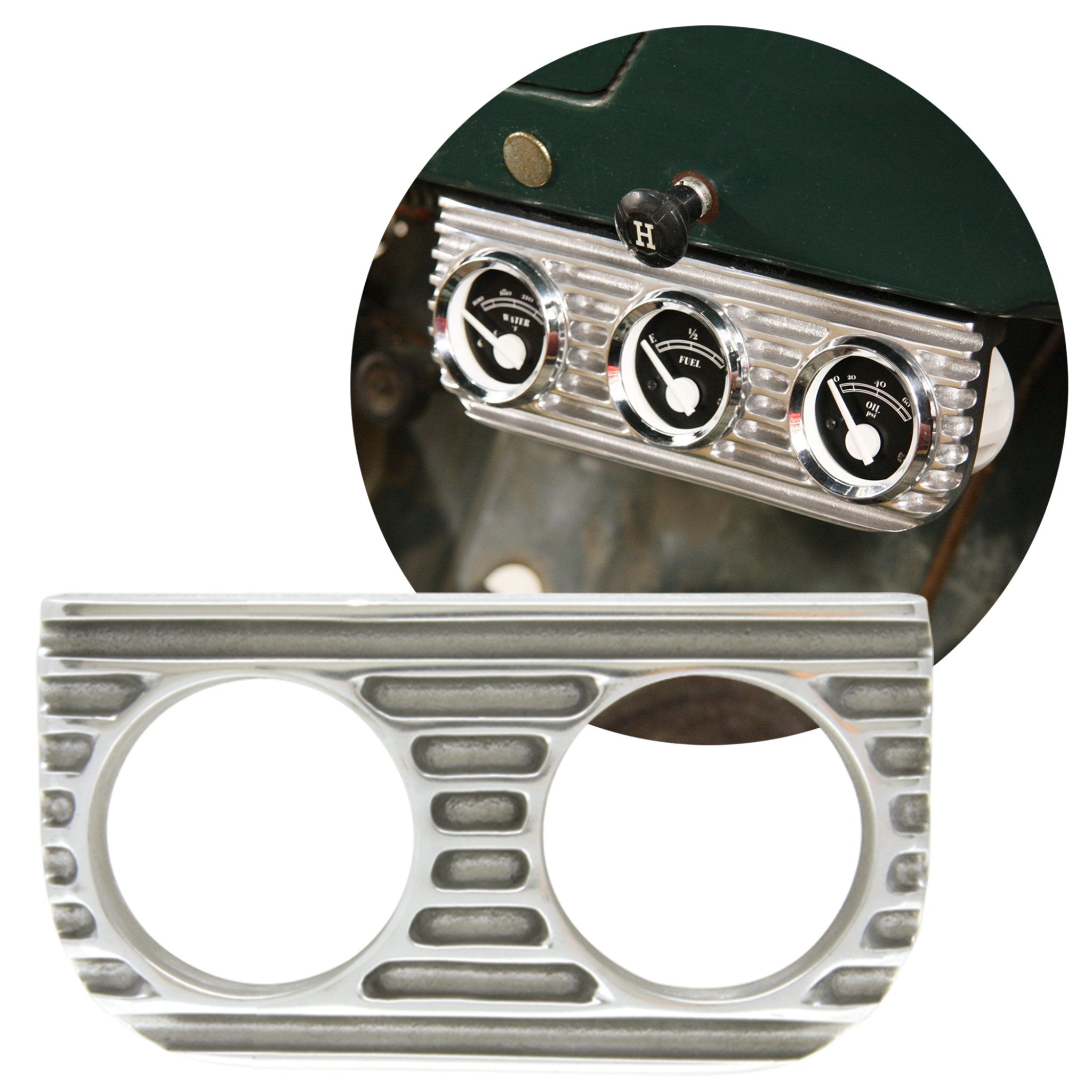Vintage Finned Dual Gauge Bezel Mount for VW Beetle Bus Ghia Thing Porsce 356 911