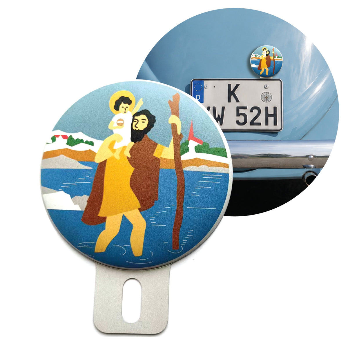 St. Christophorus Plate Topper for VW BMW Porsche Audi Car Truck & Motorcycle