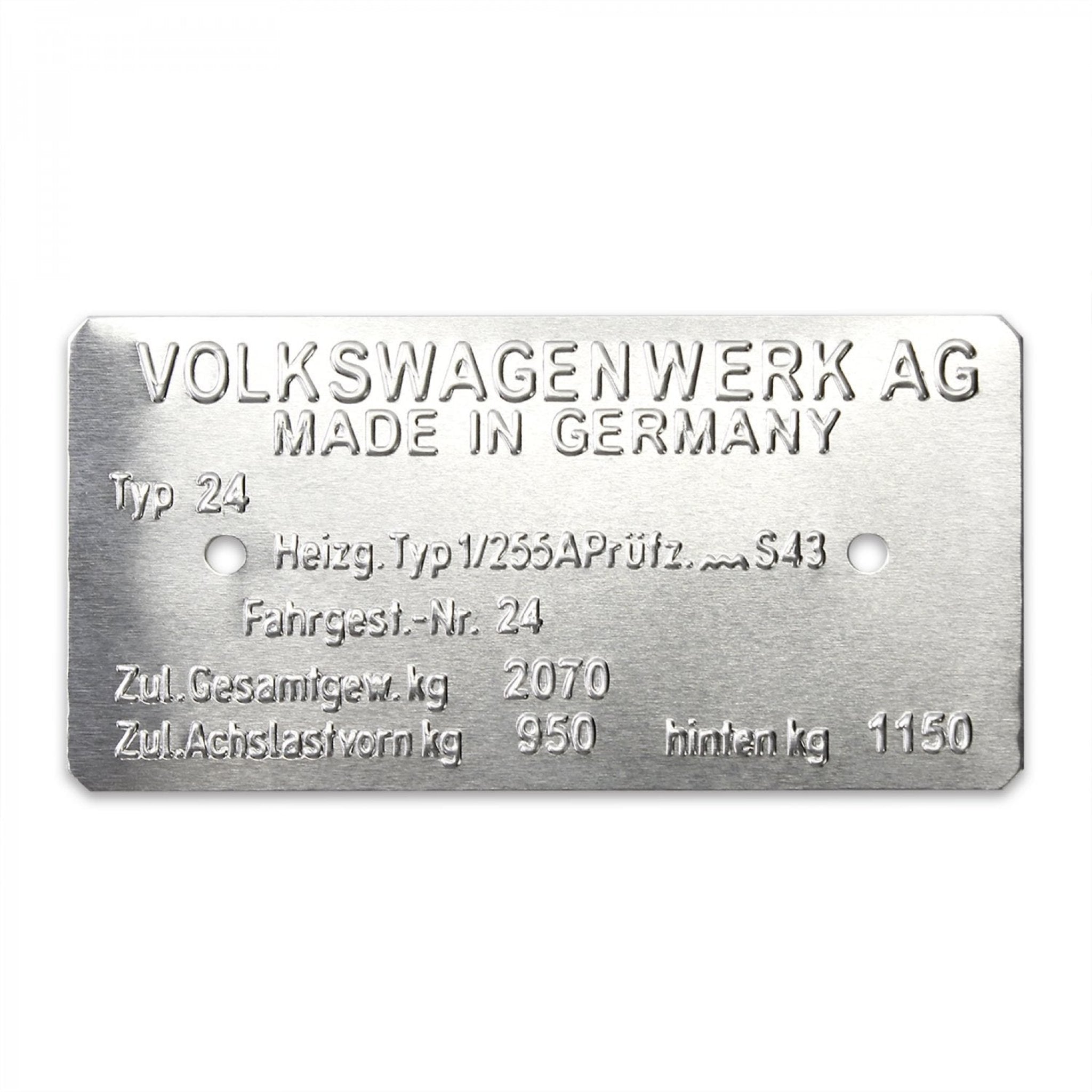 Volkswagen Panel Van / Samba Type 24 Made in Germany VIN Data Information Plate