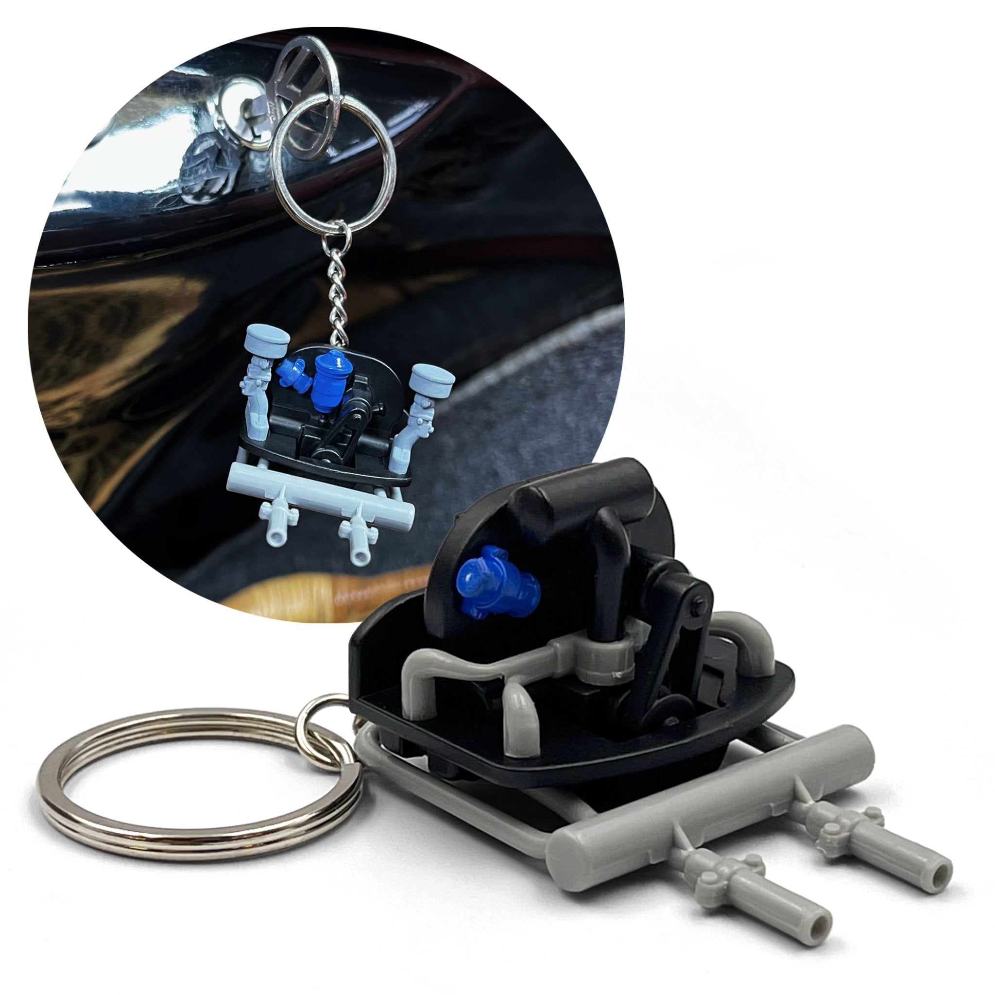 VW 3D 36-HP Engine Key Chain with DIY Dual Carburetor Parts