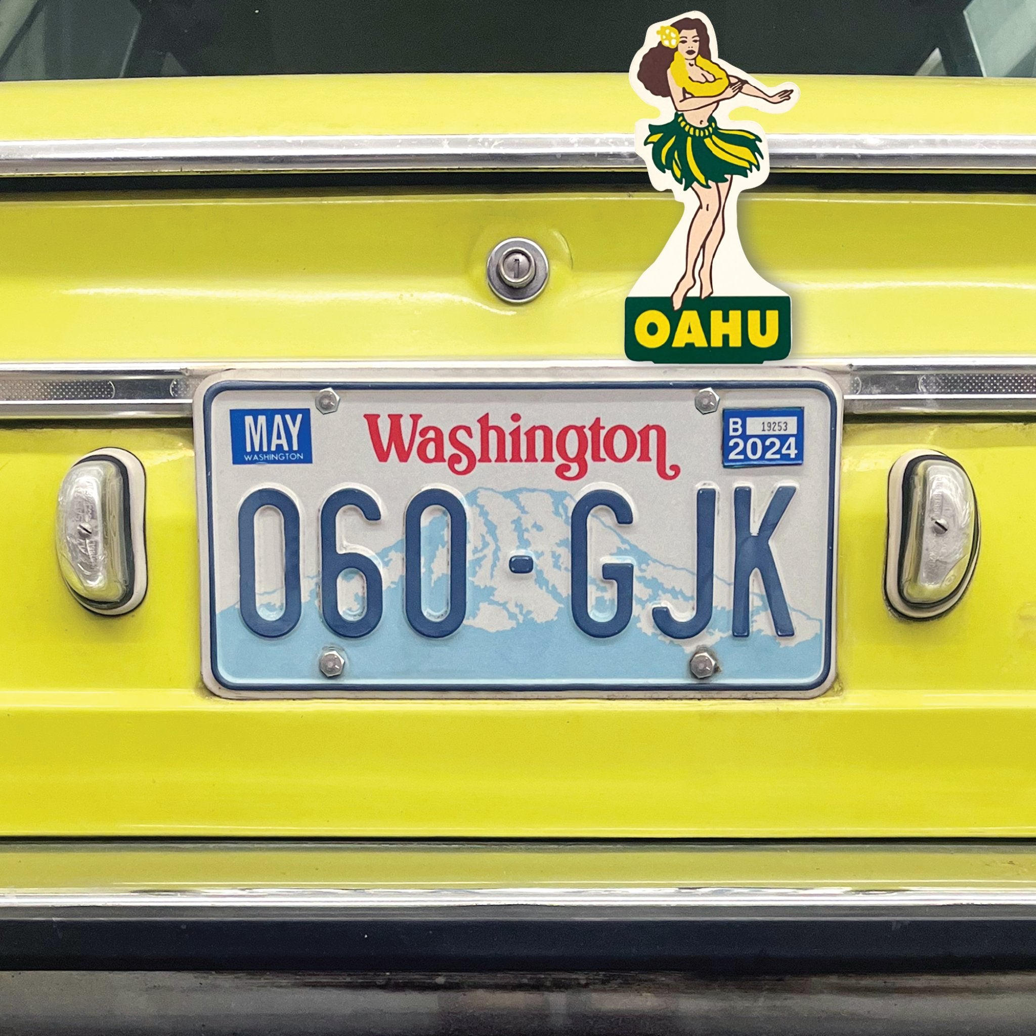 Oahu Hawaii Hula Girl License Plate Topper Vintage Style Accessory Car Truck