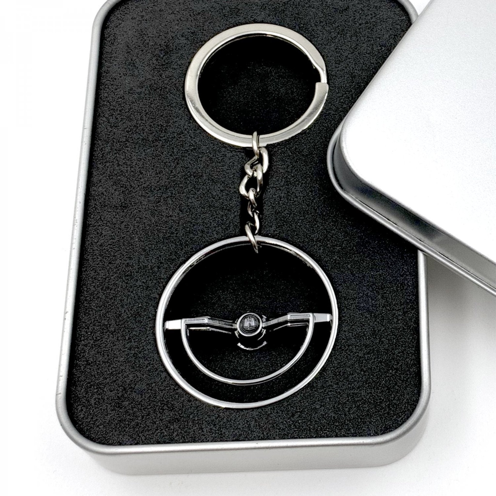 1960-63 VW Beetle Chrome Dished Steering Wheel Keychain with Choice of Horn Button