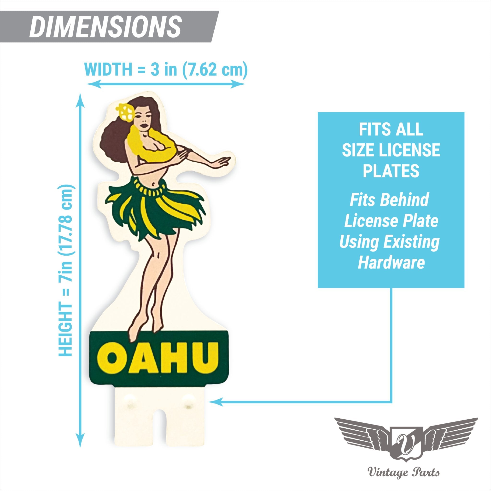 Oahu Hawaii Hula Girl License Plate Topper Vintage Style Accessory Car Truck