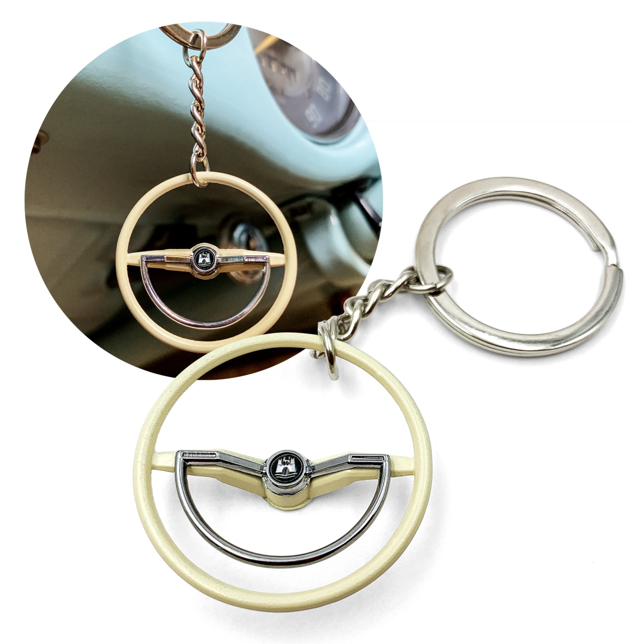 1960-63 VW Beetle Beige Dished Steering Wheel Keychain with Choice of Horn Button