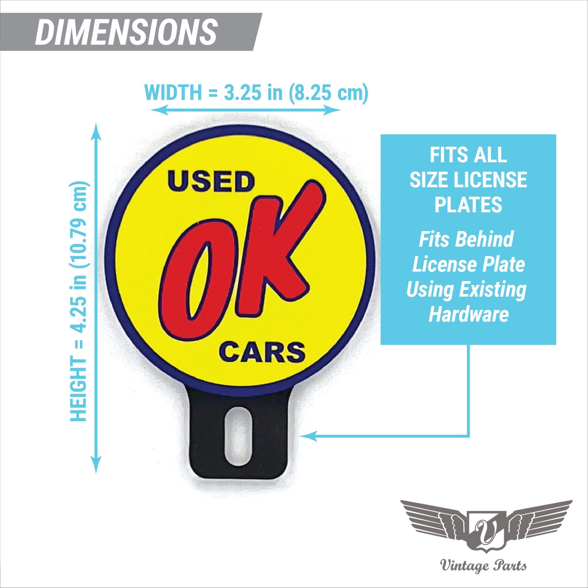 OK Used Cars License Plate Topper Vintage Style Car Truck Accessory Retro Chevy