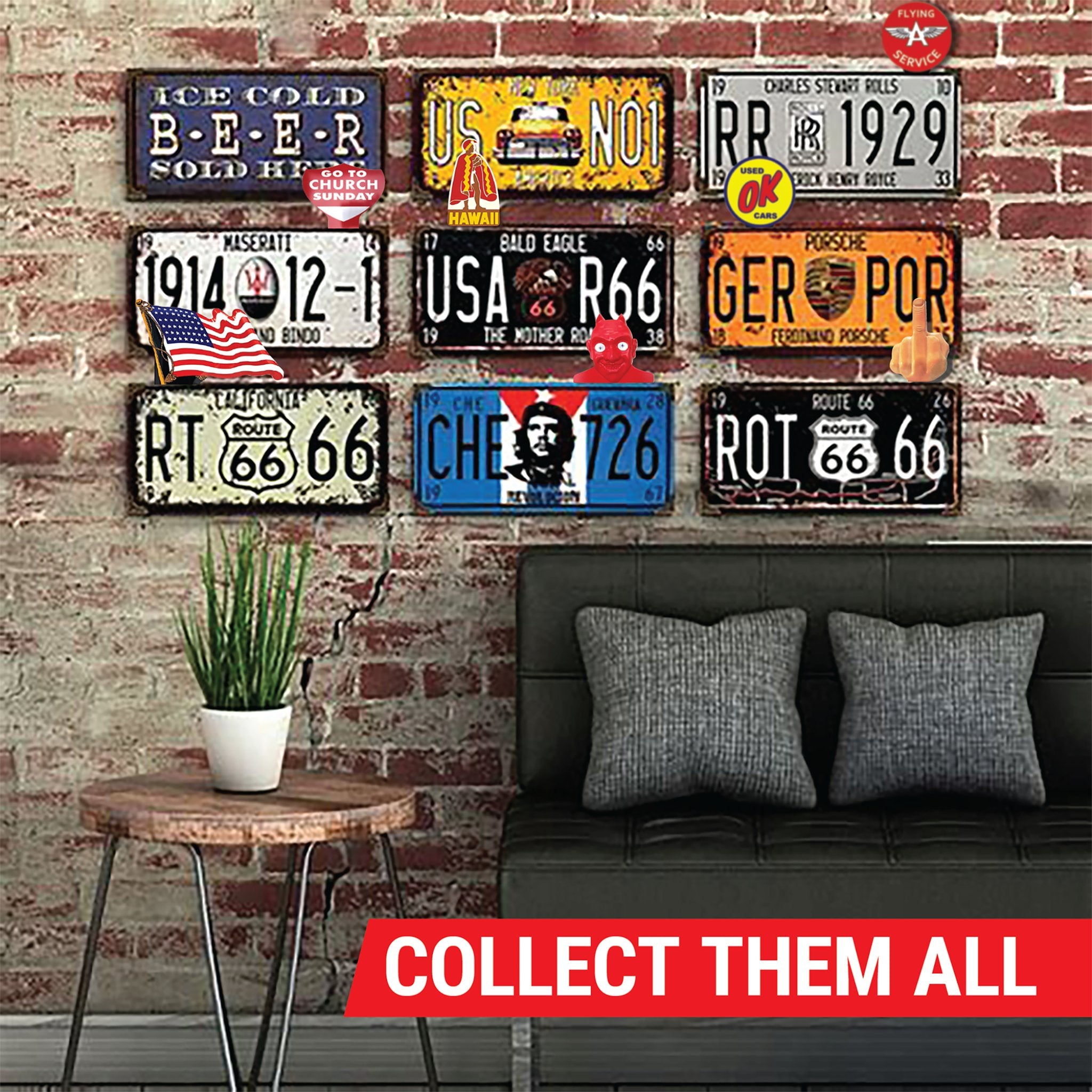 US 48 Star American Flag License Plate Topper Stamped Aluminum Vintage Car Truck