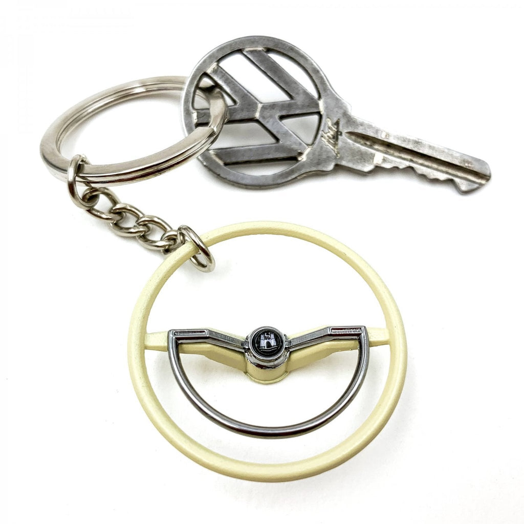 1960-63 VW Beetle Beige Dished Steering Wheel Keychain - Wolfsburg Button