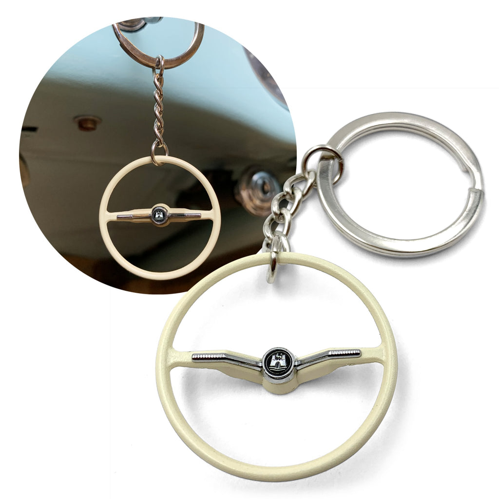 1964-65 VW Beetle Beige Dished Steering Wheel Keychain - Wolfsburg Button