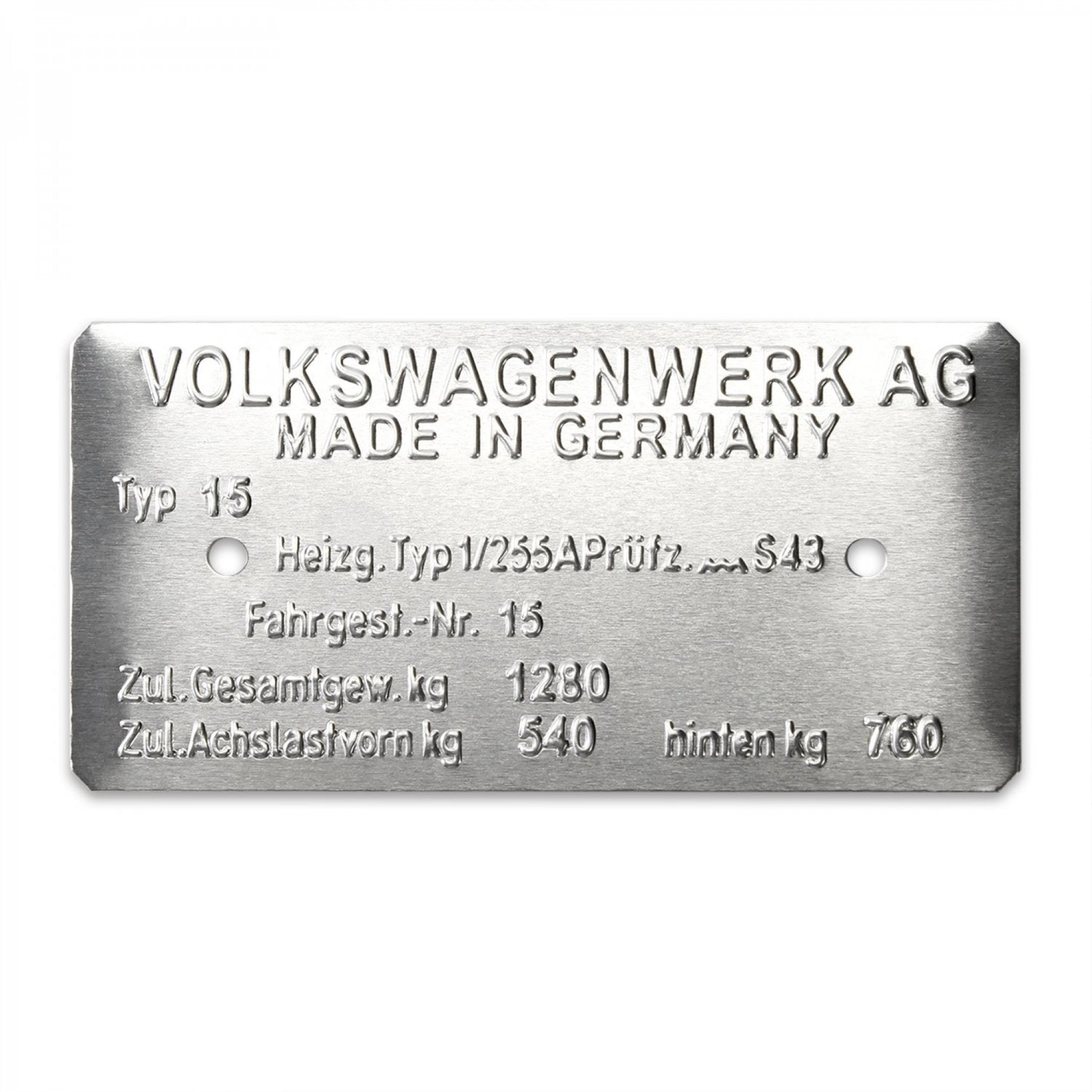 Volkswagen Beetle Super Cabriolet Convertible Type 15 VIN Data Information Plate