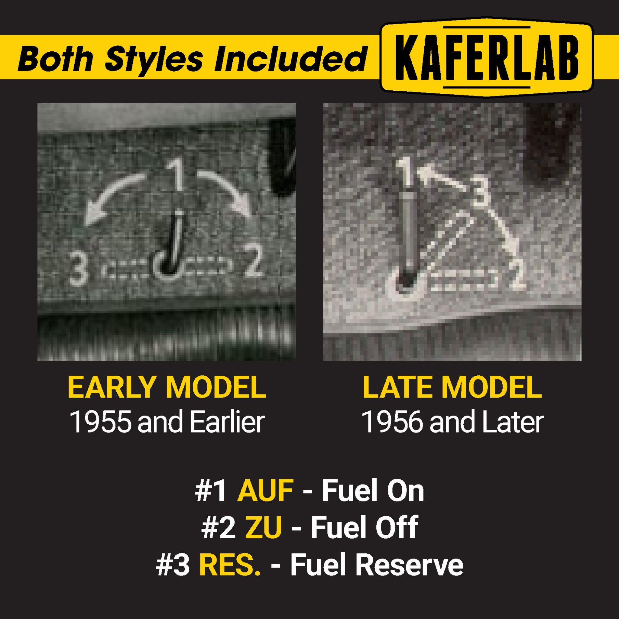VW Fuel Tap Lever Extension Label for Aircooled Beetle, Ghia, T1 T3 Porsche 356