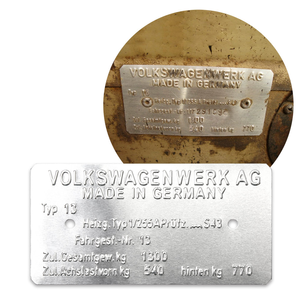 Volkswagen Super Beetle Type 13 Made in Germany Vin Data Information Plate