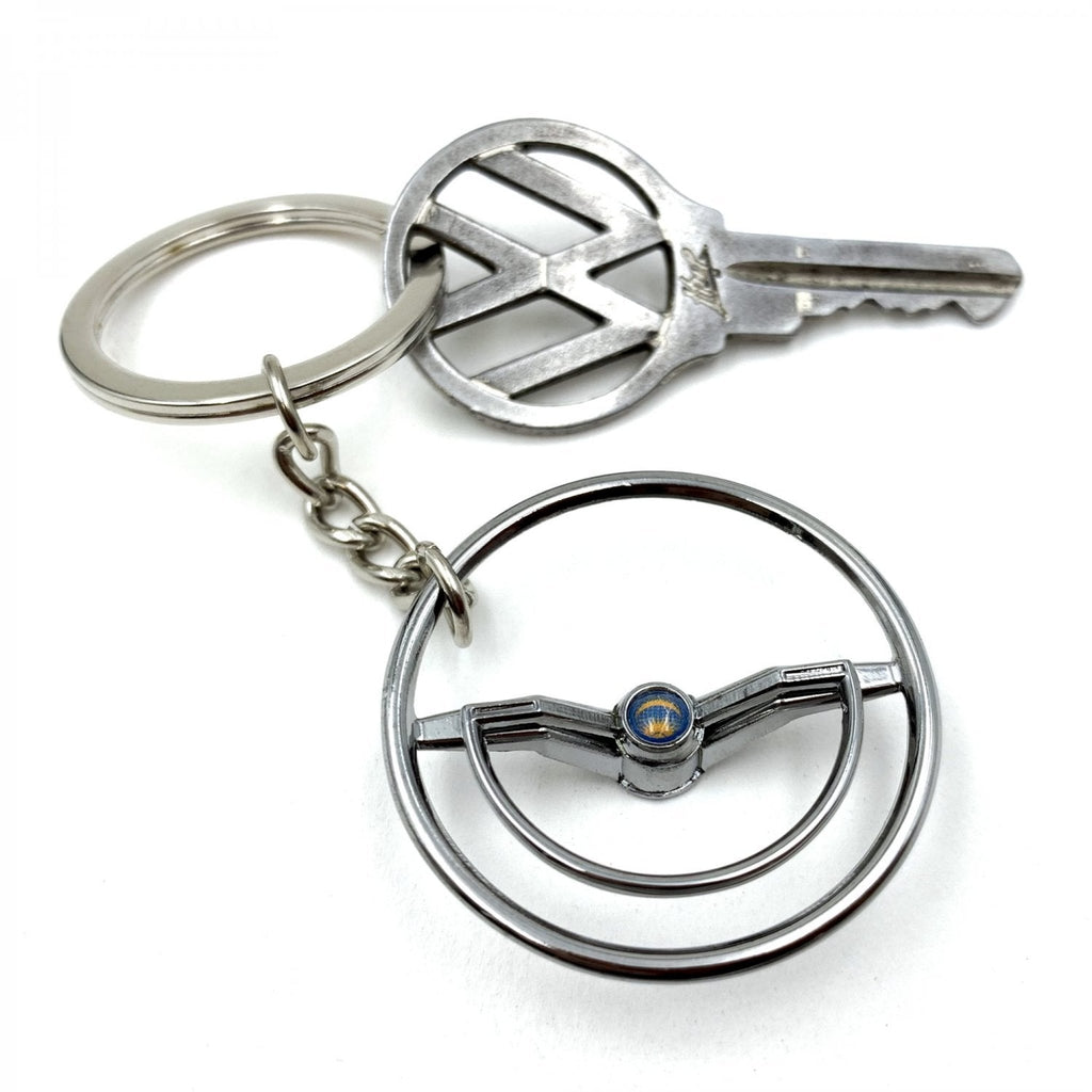 1960-63 VW Beetle Chrome Dished Steering Wheel Keychain - Sun & Moon Button