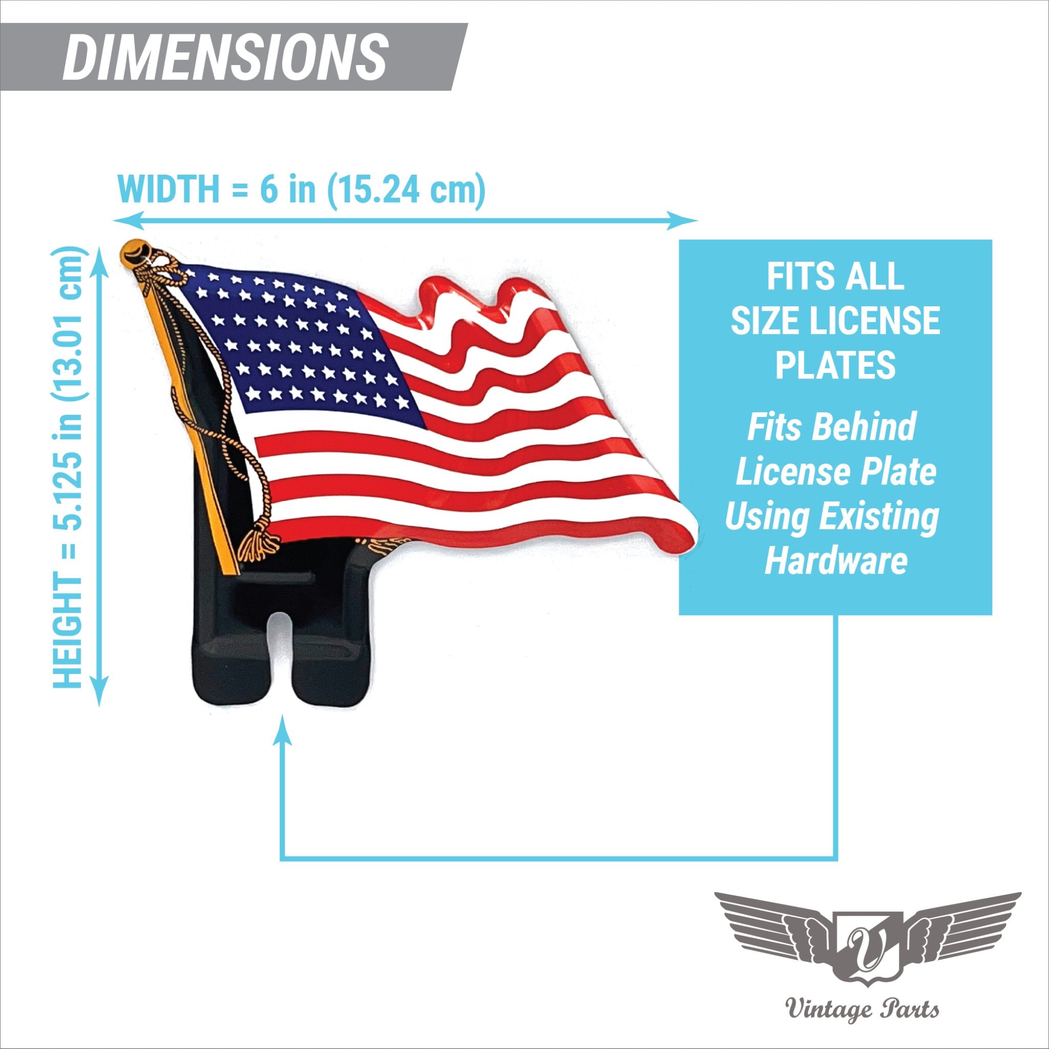 US 48 Star American Flag License Plate Topper Stamped Aluminum Vintage Car Truck