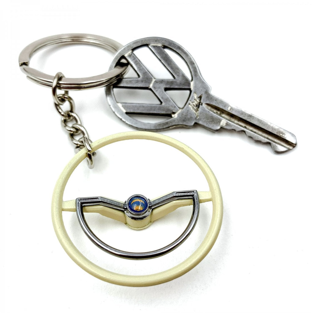 1960-63 VW Beetle Beige Dished Steering Wheel Keychain - Sun & Moon Button