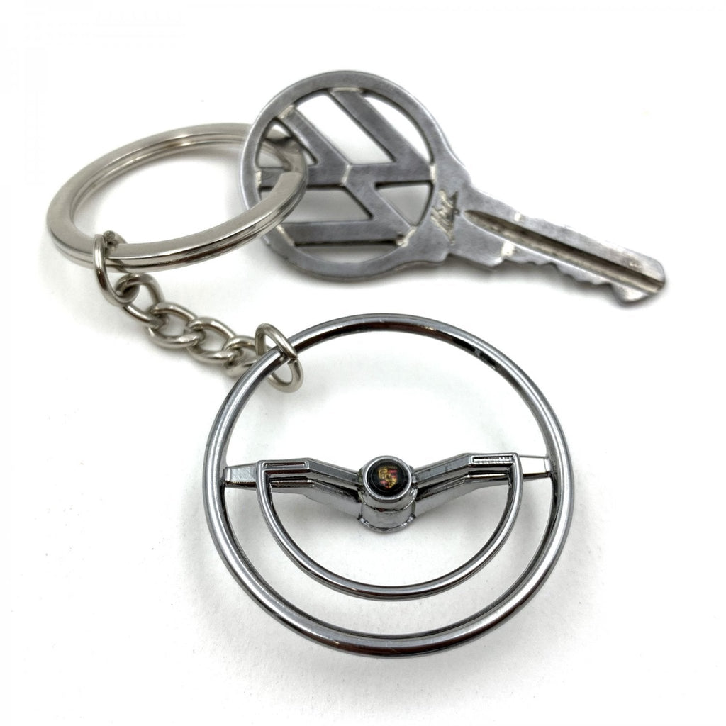 1960-63 VW Beetle Chrome Dished Steering Wheel Keychain - Porsche Button