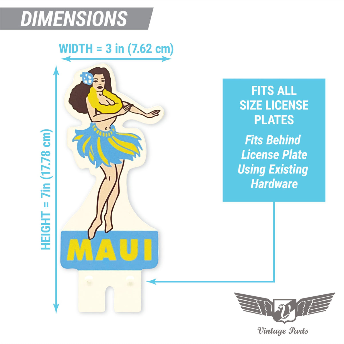 Maui Hawaii Hula Girl License Plate Topper Vintage Style Accessory Car Truck