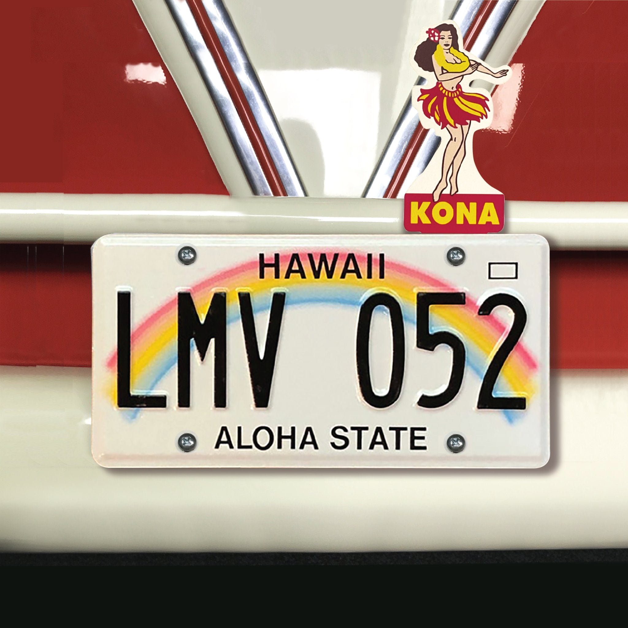 Kona Hawaii Hula Girl License Plate Topper Vintage Style Accessory Car Truck