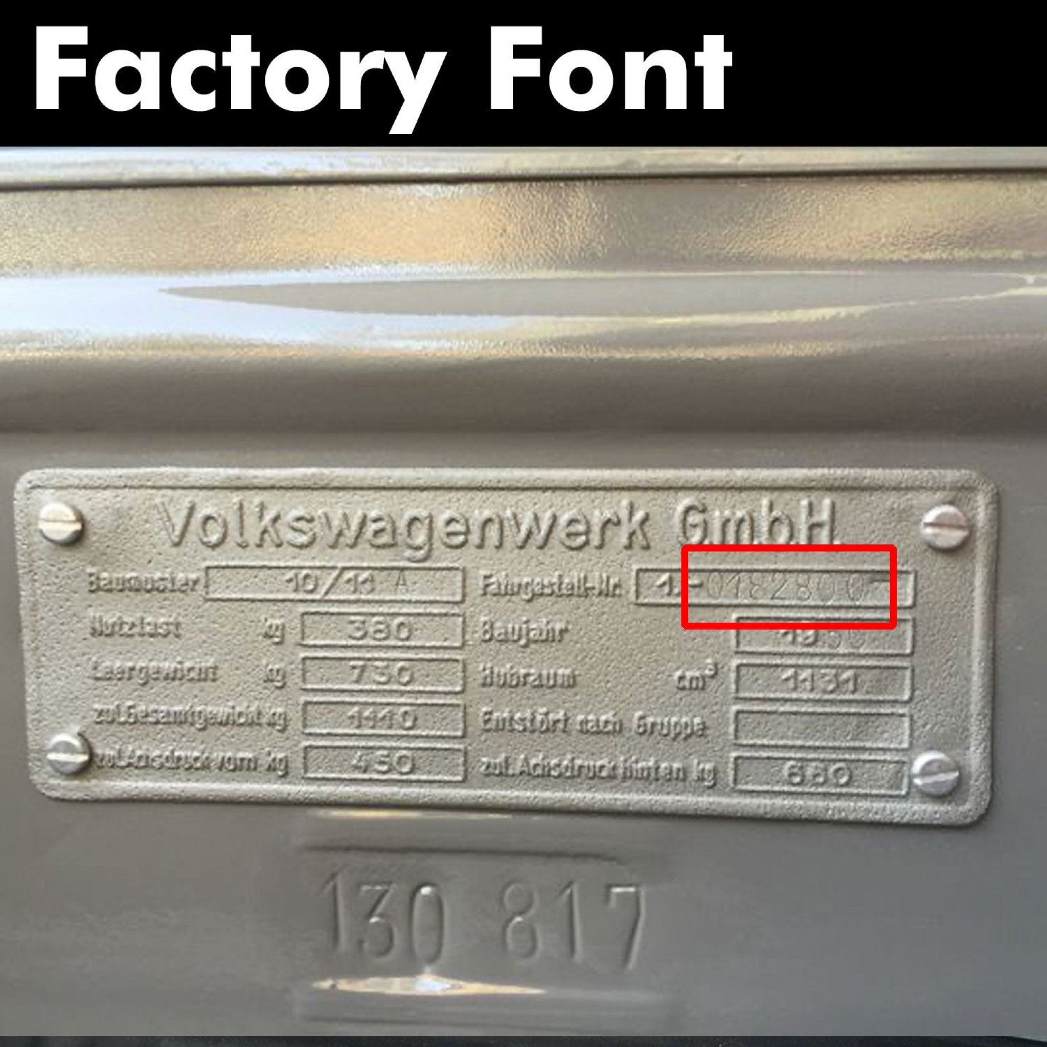 Volkswagen Data Plate Die Punch Set for VW VIN ID Data Tags -  Number Only