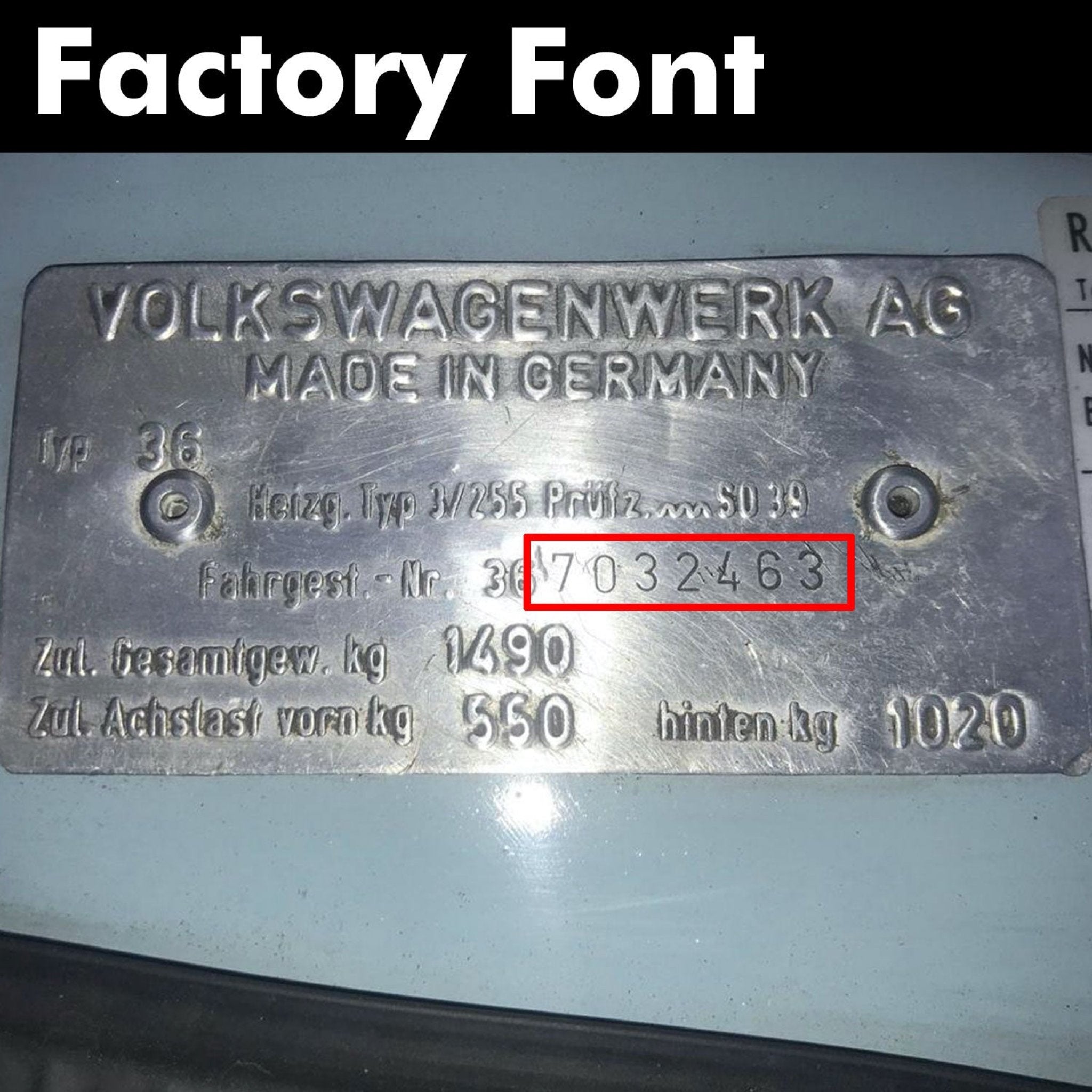 Volkswagen Data Plate Die Punch Set for VW VIN ID Data Tags -  Number Only