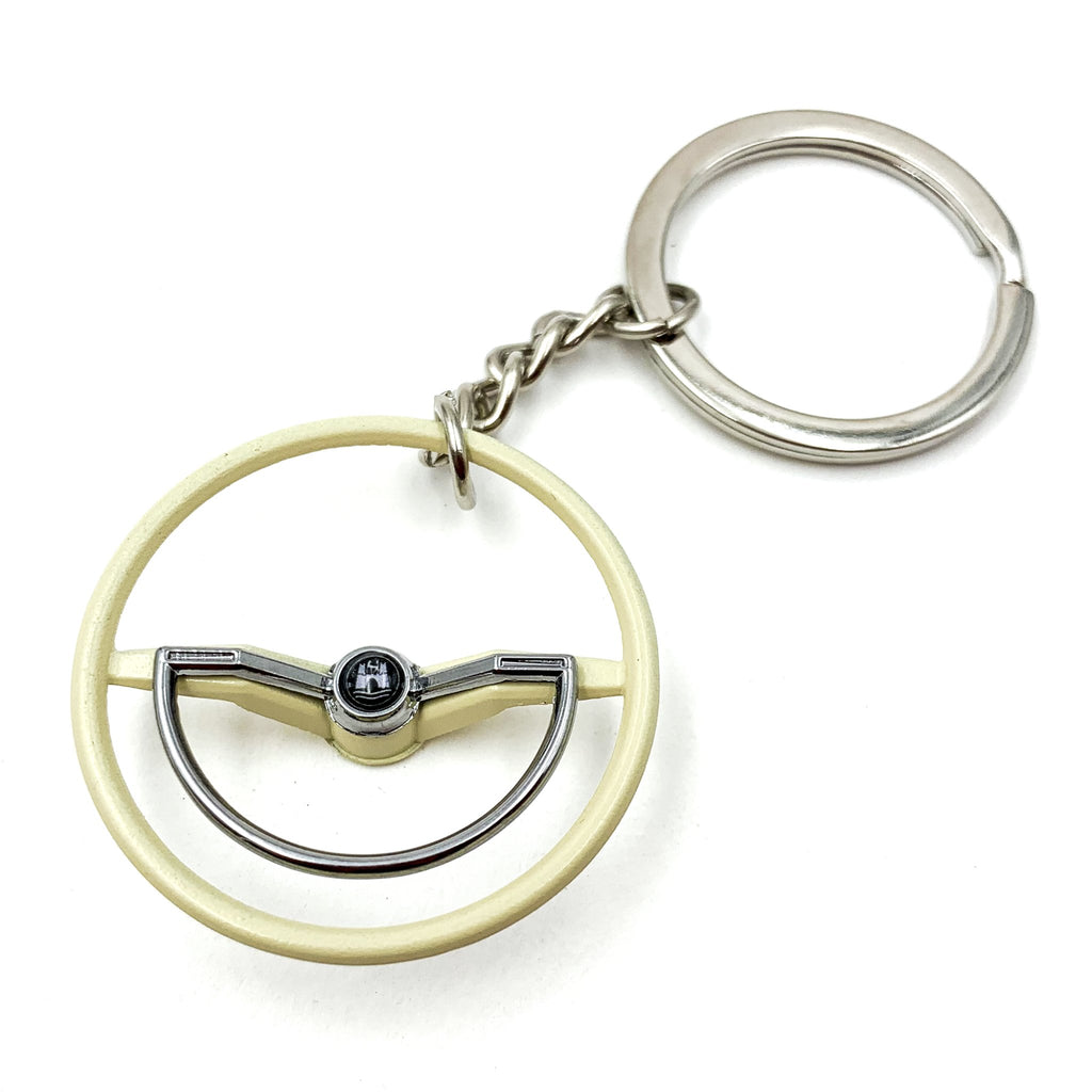 1960-63 VW Beetle Beige Dished Steering Wheel Keychain - Black Button