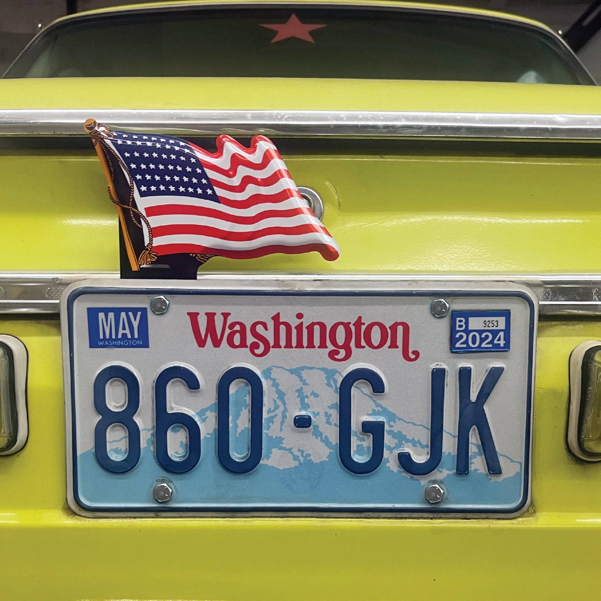 US 48 Star American Flag License Plate Topper Stamped Aluminum Vintage Car Truck