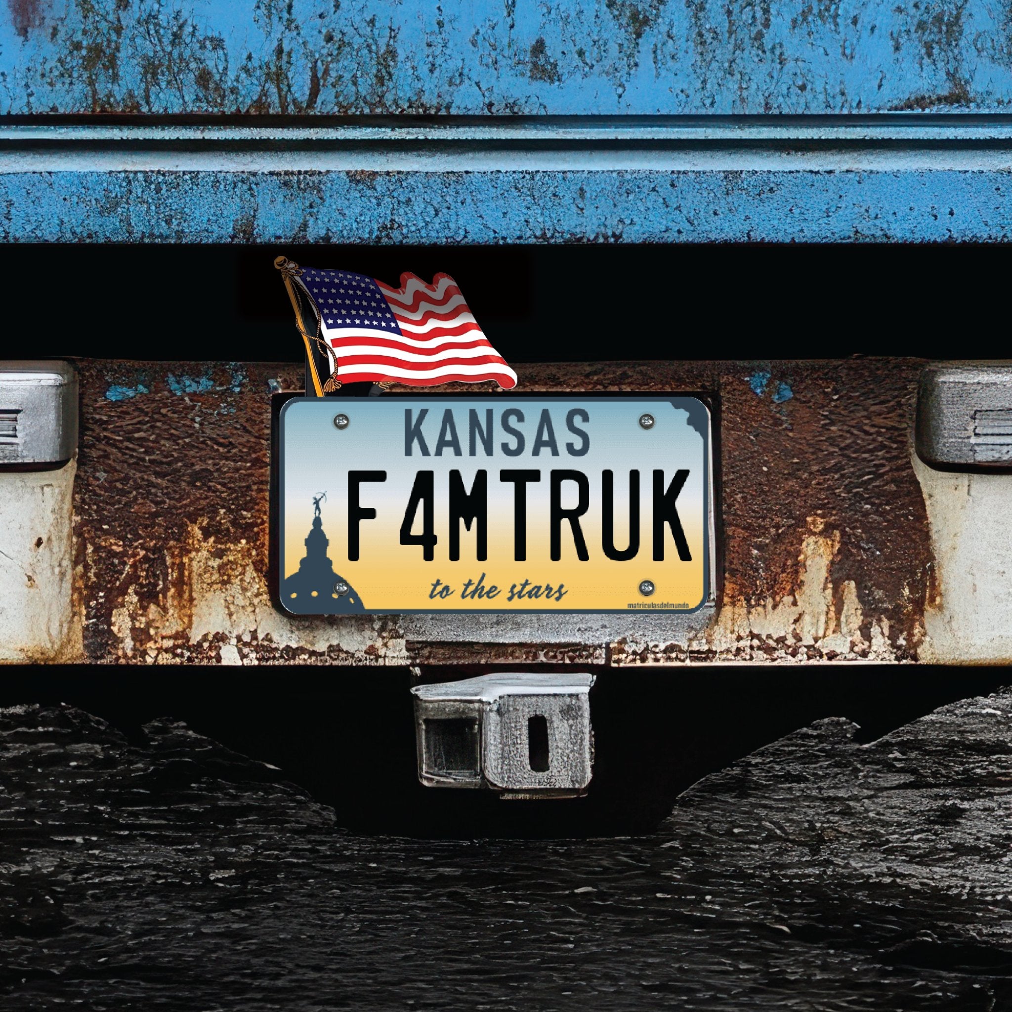 US 48 Star American Flag License Plate Topper Stamped Aluminum Vintage Car Truck