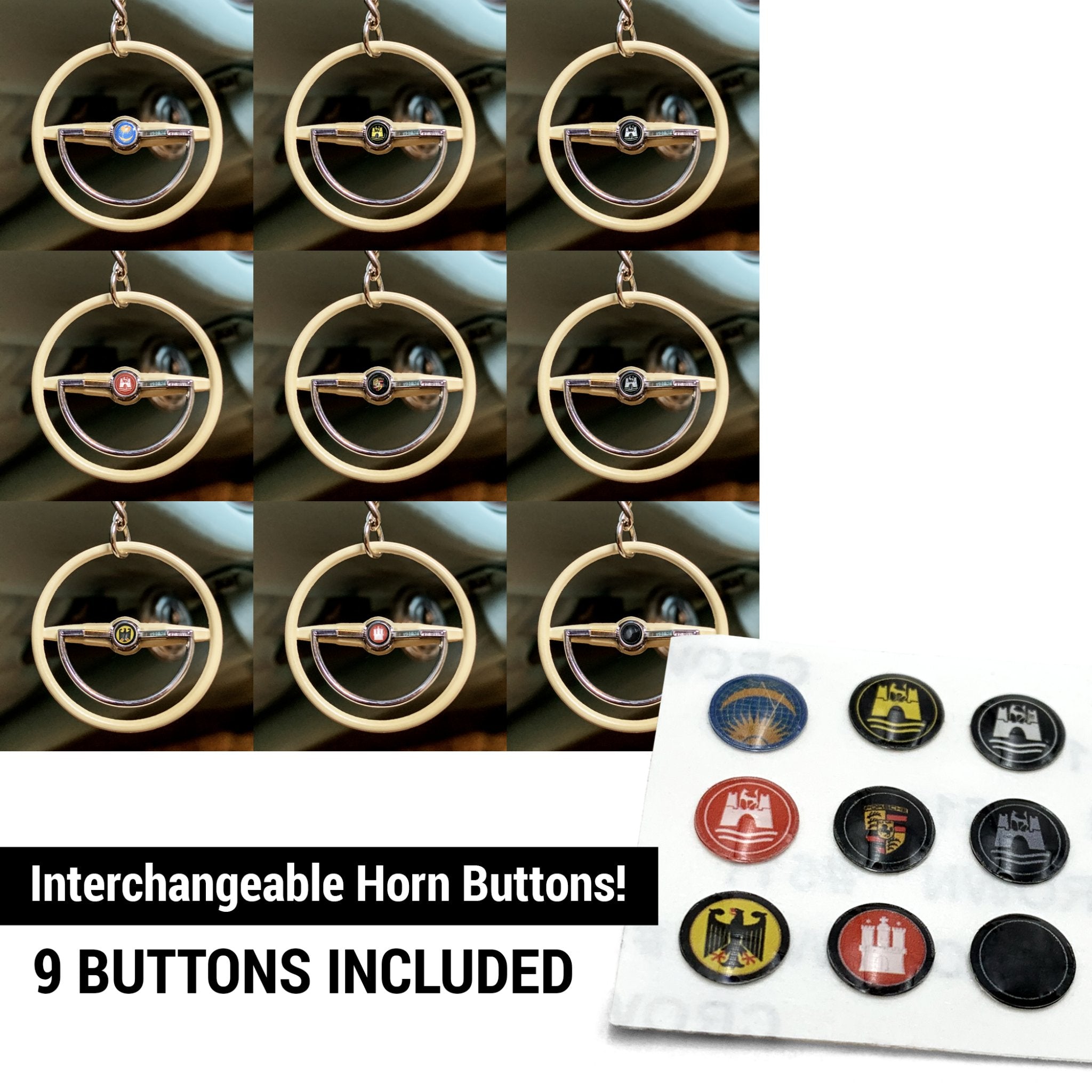 1960-63 VW Beetle Beige Dished Steering Wheel Keychain with Choice of Horn Button