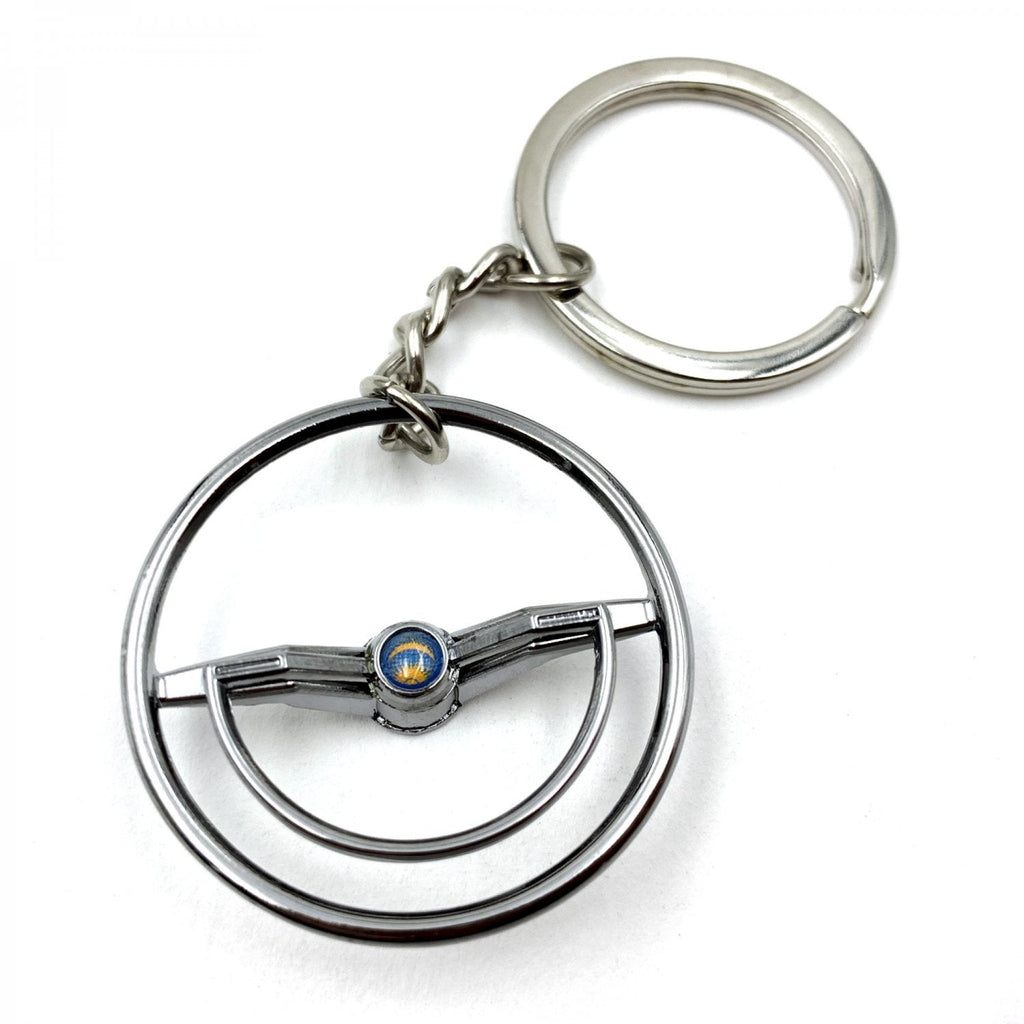 1960-63 VW Beetle Chrome Dished Steering Wheel Keychain - Sun & Moon Button