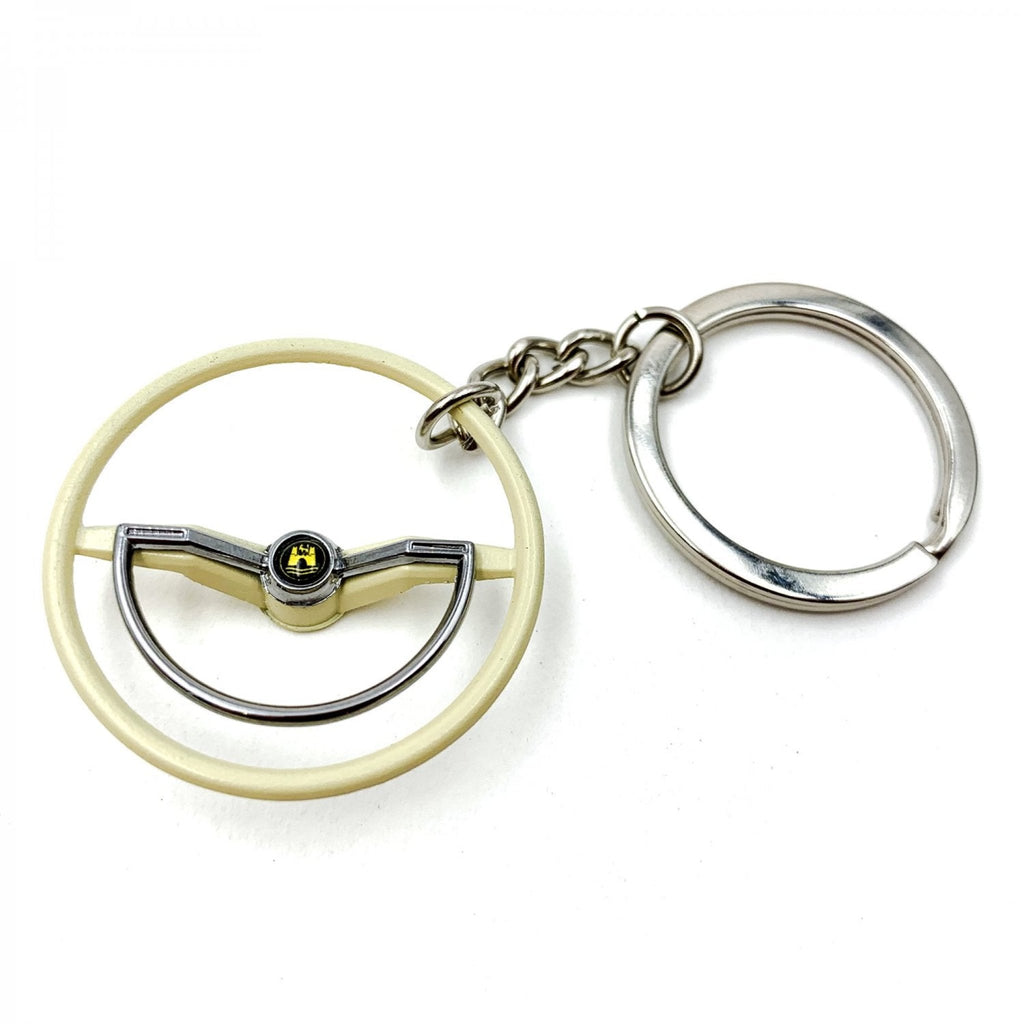 1960-63 VW Beetle Beige Dished Steering Wheel Keychain - Gold Wolfsburg Button