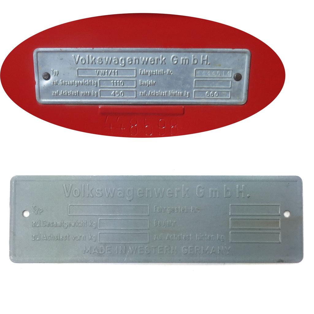 1952 - 1964 VW Volkswagen Metal VIN Name Plate fits Ghia Bug Bus Beetle Split Kdf Oval