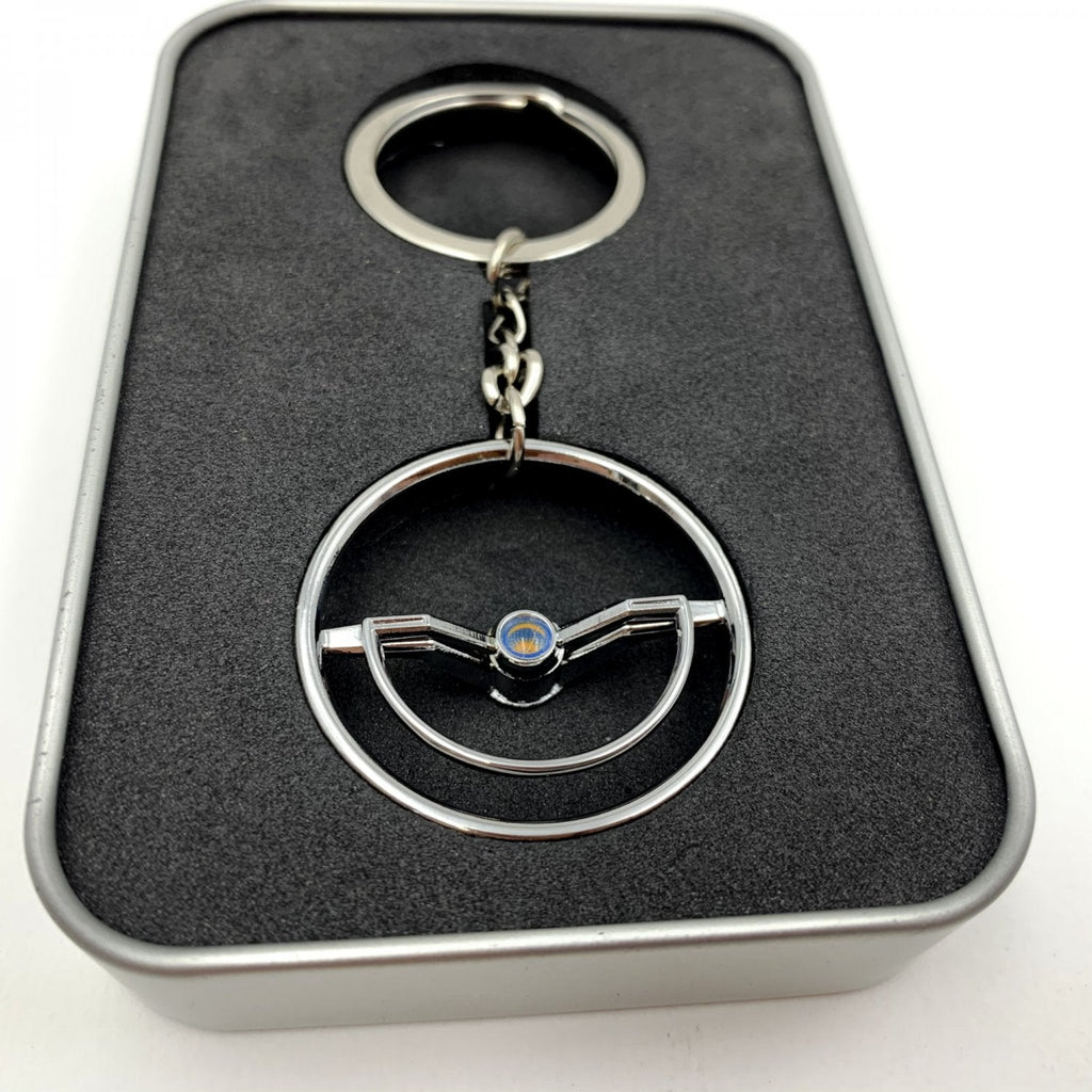 1960-63 VW Beetle Chrome Dished Steering Wheel Keychain - Sun & Moon Button