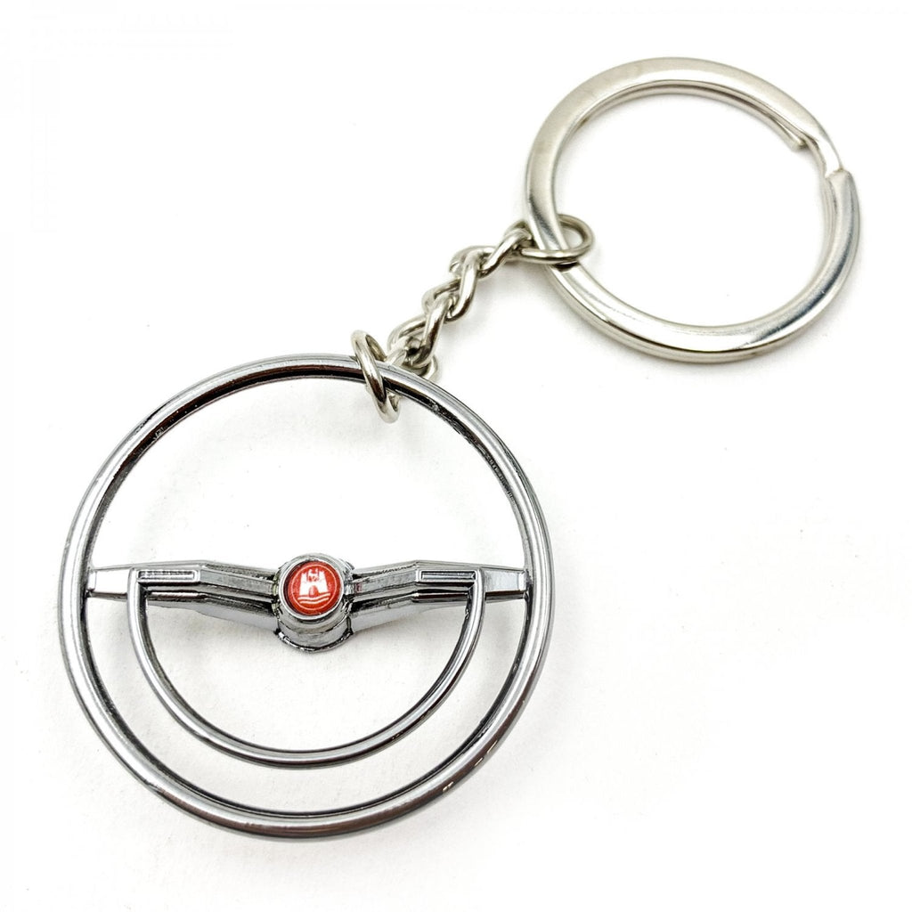 1960-63 VW Beetle Chrome Dished Steering Wheel Keychain - Red Wolfsburg Button