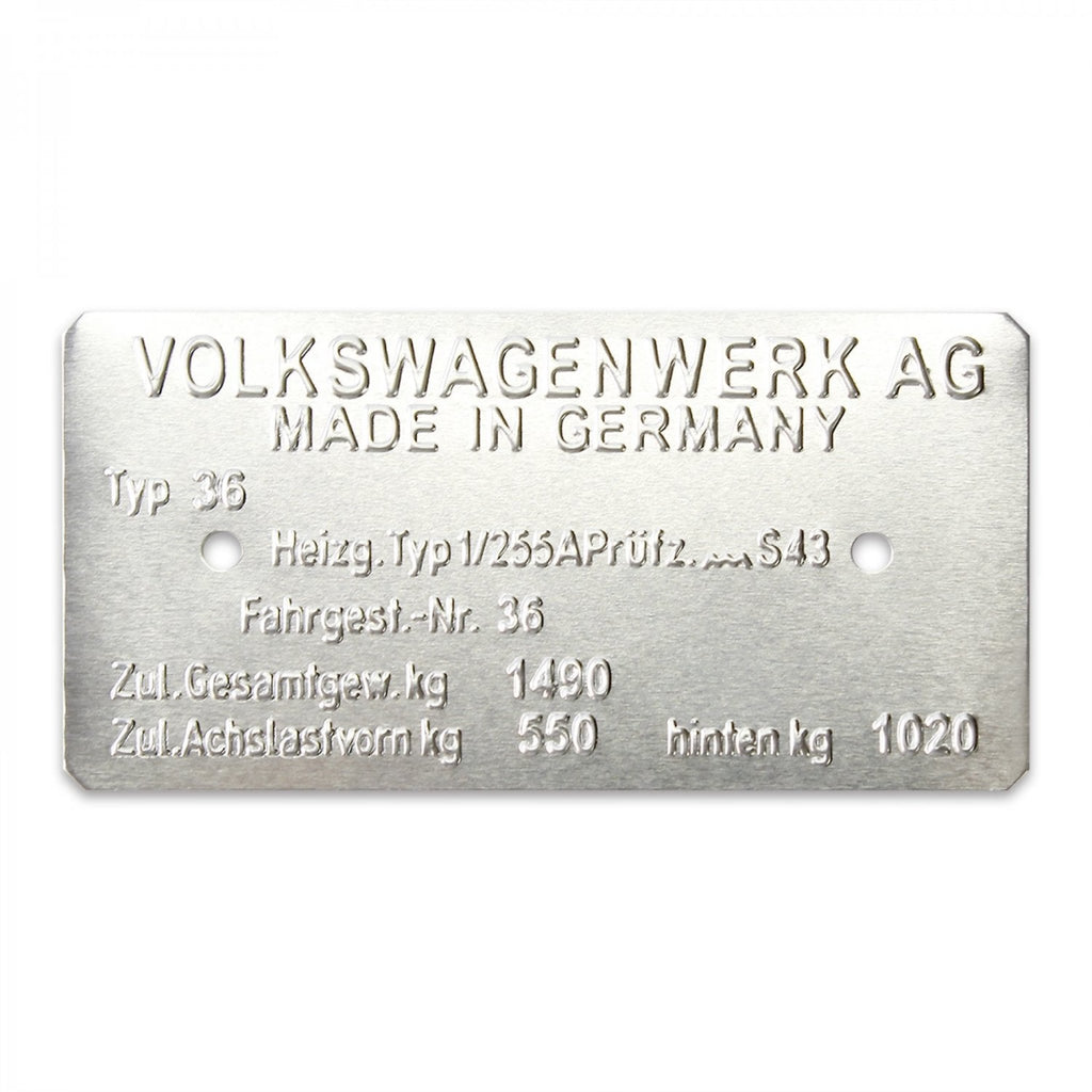 Volkswagen Squareback Type 361 Made in Germany Vin Data Information Plate