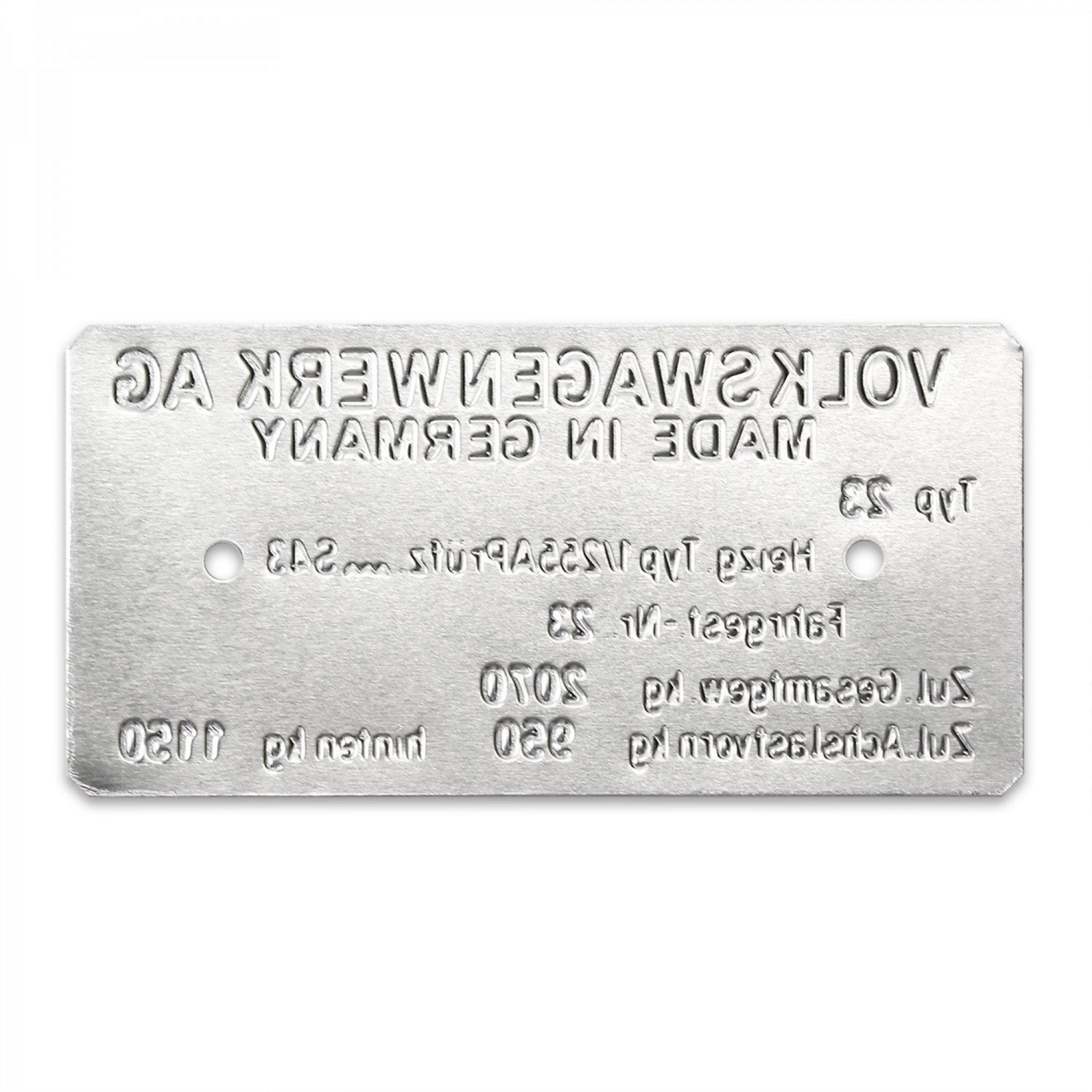 Volkswagen Kombi Type 23 Made in Germany VIN Data Information Plate